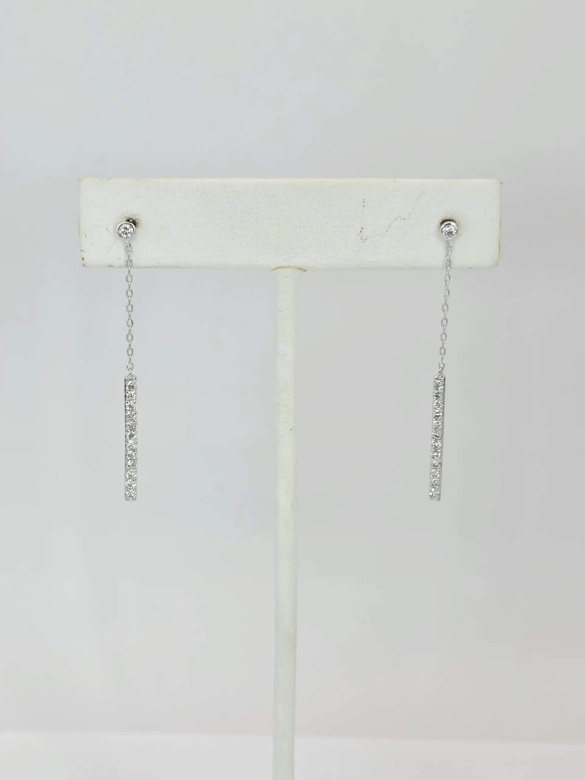 Diamond Chain Bar Drop Earring with pushback lock