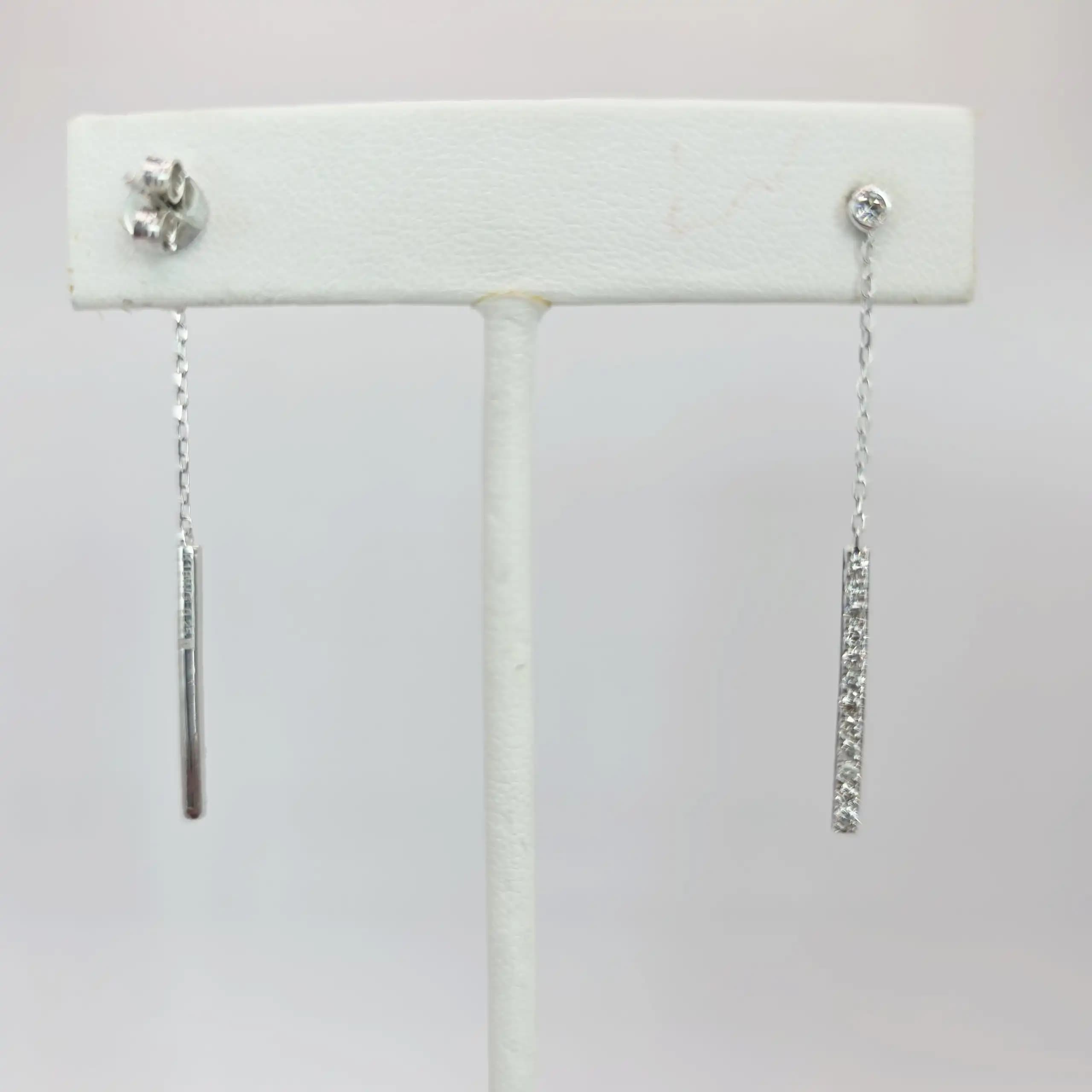Diamond Chain Bar Drop Earring with pushback lock