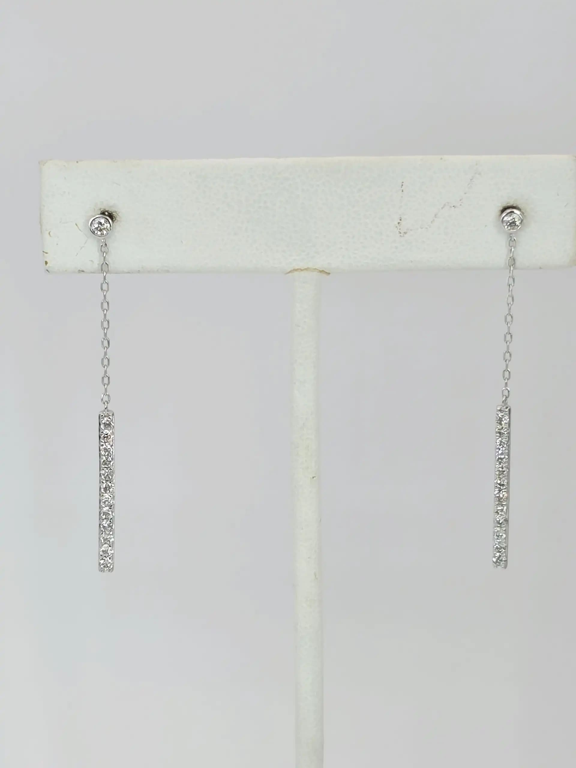 Diamond Chain Bar Drop Earring with pushback lock