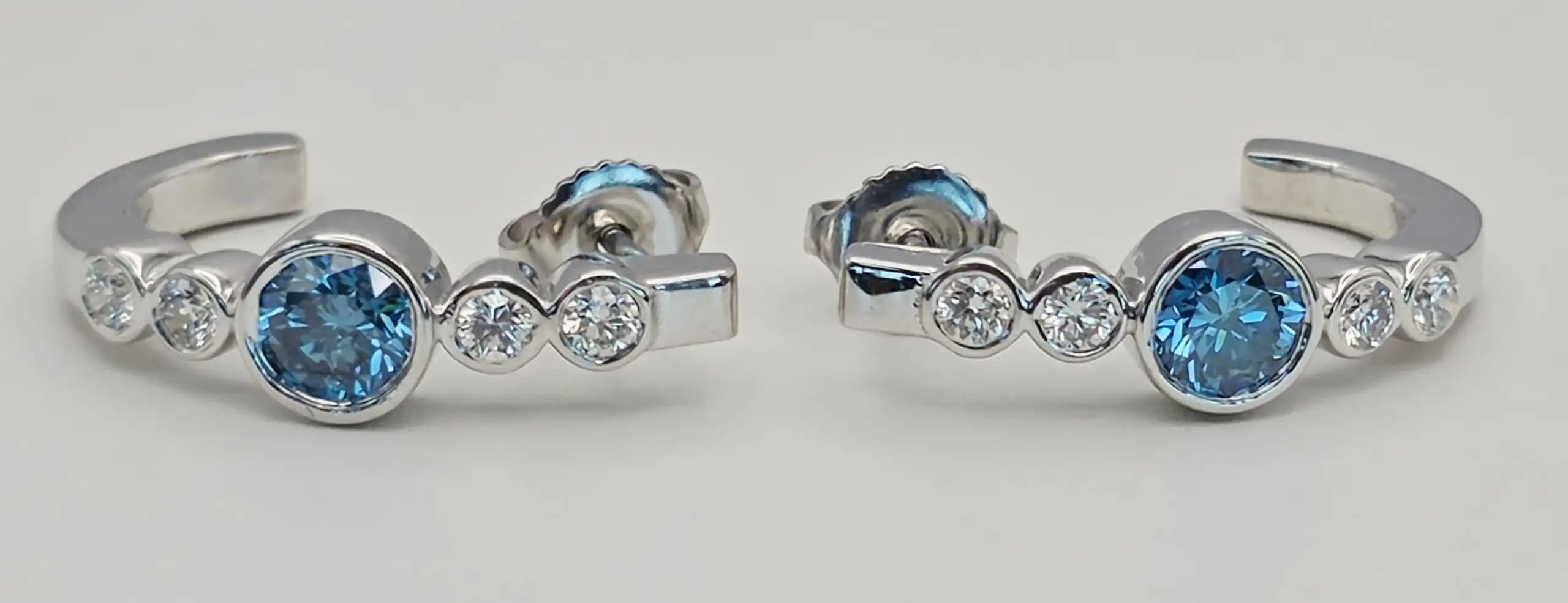 1.05 cts round natural blue diamond curved hoop earrings in 14K white gold