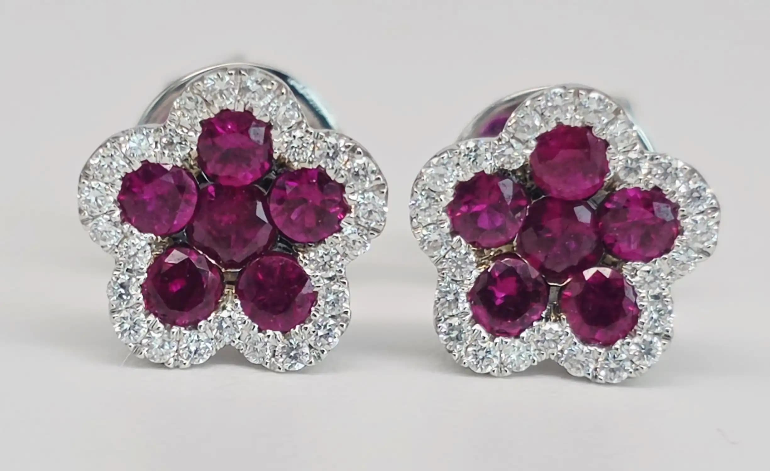 Ruby and Diamond Flower Cluster Earring with Pushback