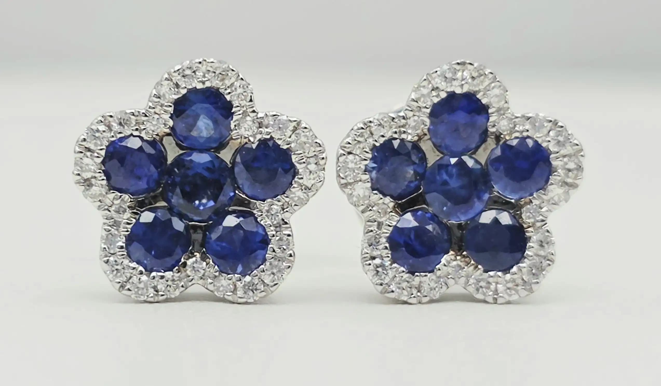 Sapphire and Diamond Flower Cluster Earring with Pushback