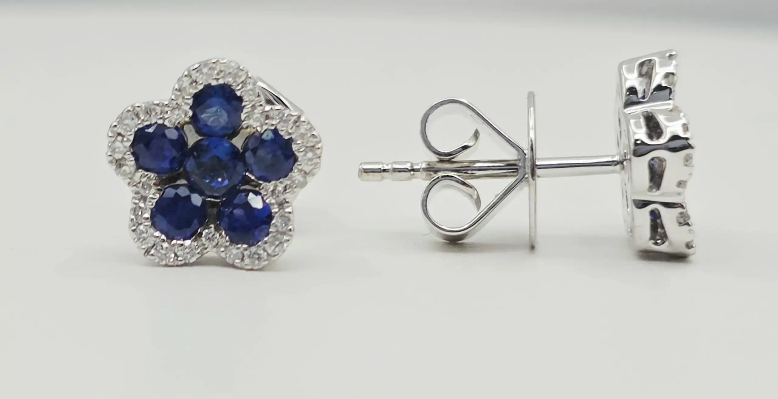 Sapphire and Diamond Flower Cluster Earring with Pushback
