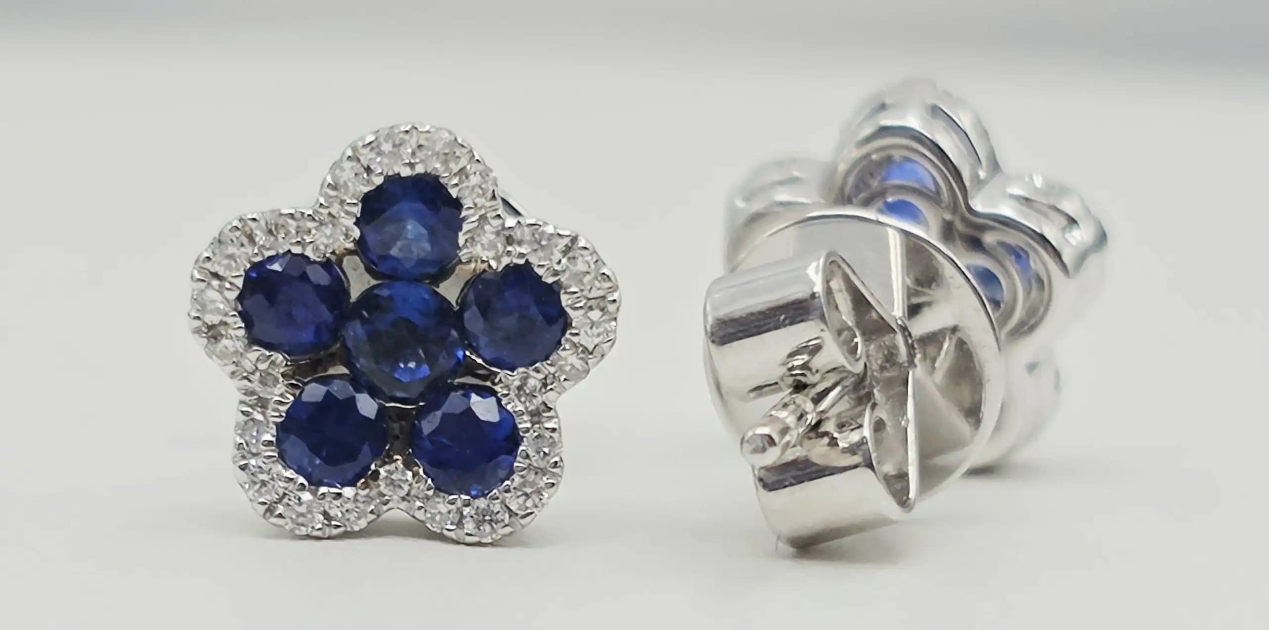 Sapphire and Diamond Flower Cluster Earring with Pushback