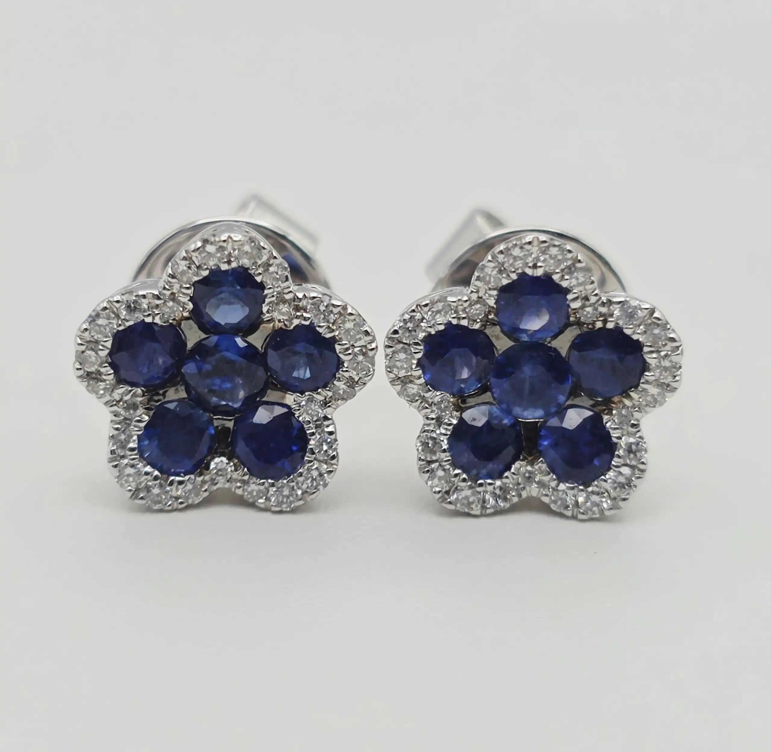 Sapphire and Diamond Flower Cluster Earring with Pushback
