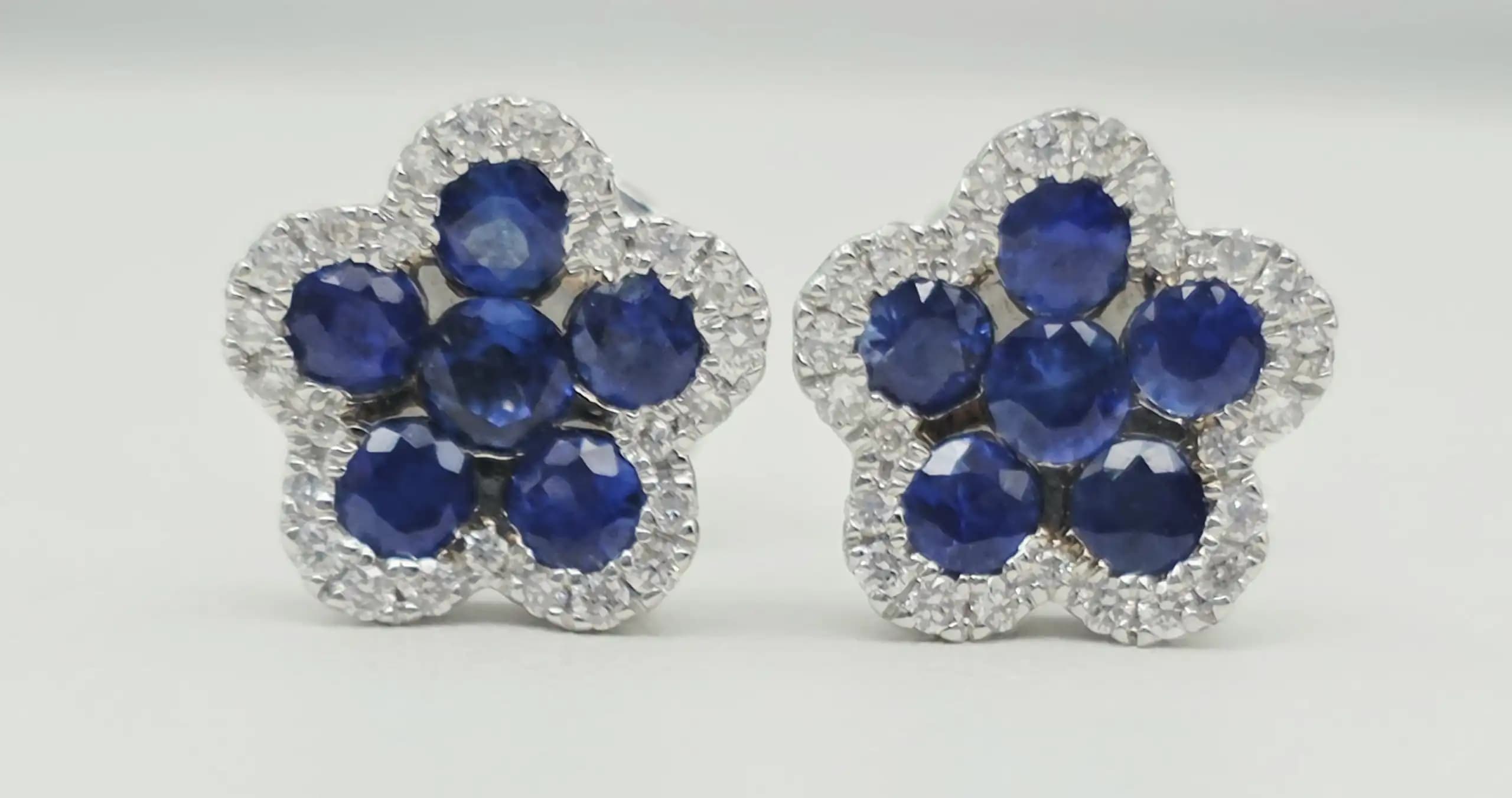 Sapphire and Diamond Flower Cluster Earring with Pushback