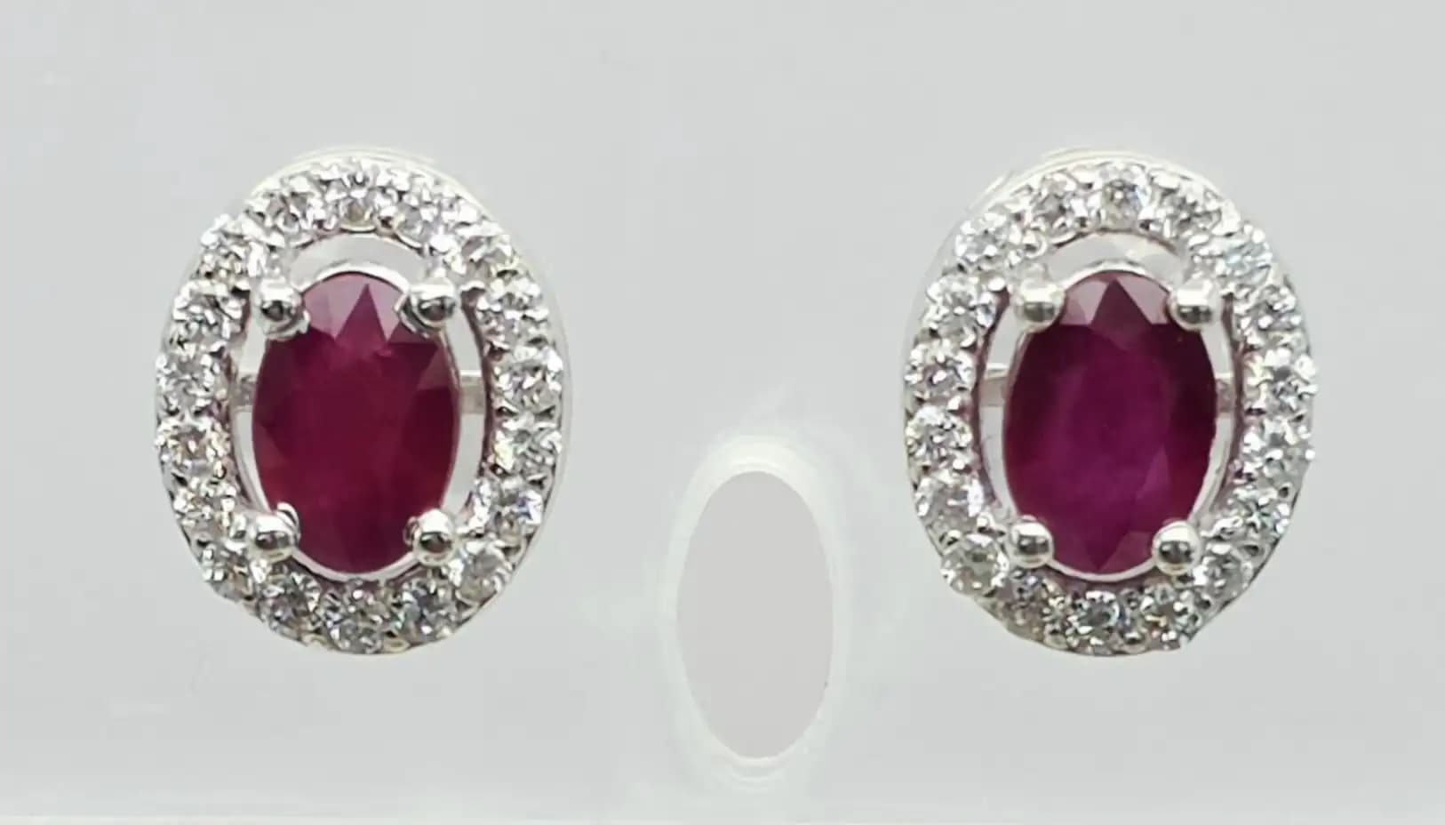 Oval Ruby and Diamond Halo Stud Earring with Pushback