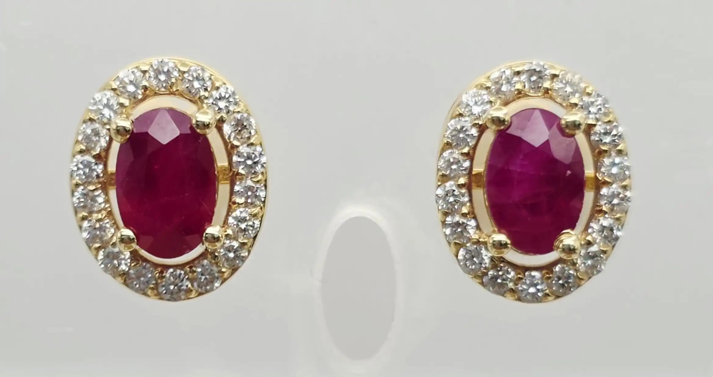 Oval Ruby and Diamond Halo Stud Earring with Pushback