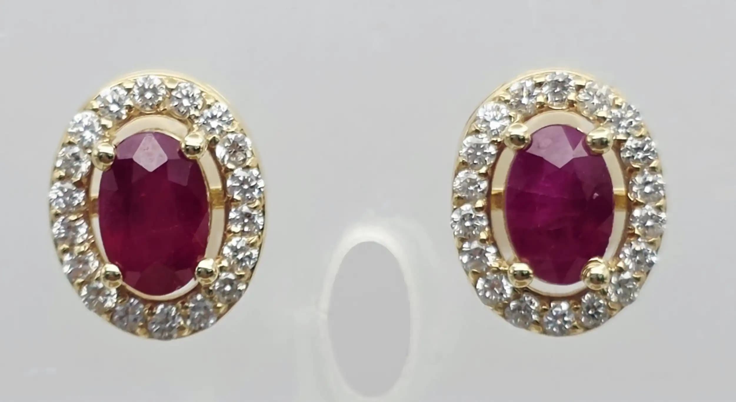 Oval Ruby and Diamond Halo Stud Earring with Pushback