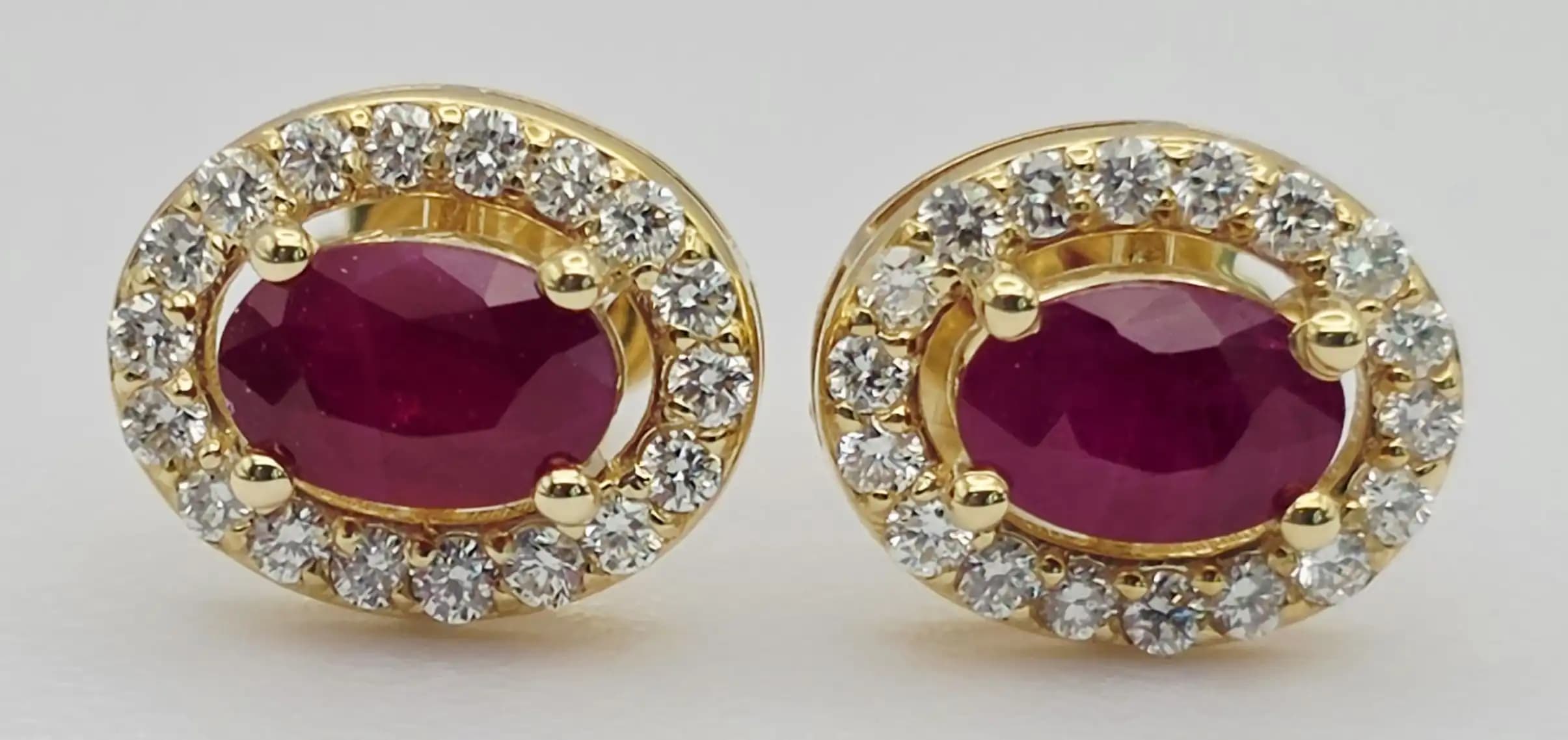 Oval Ruby and Diamond Halo Stud Earring with Pushback