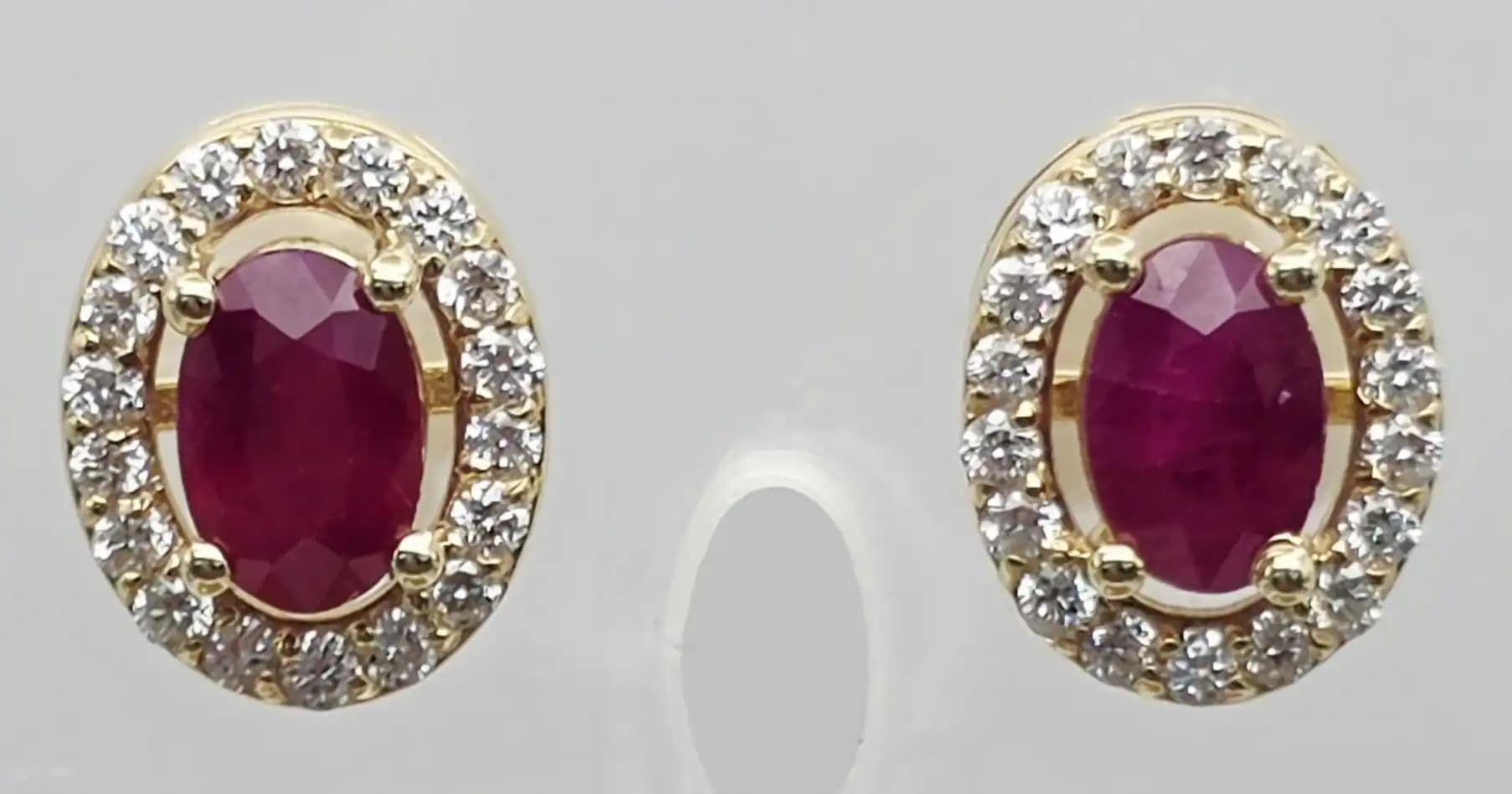 Oval Ruby and Diamond Halo Stud Earring with Pushback