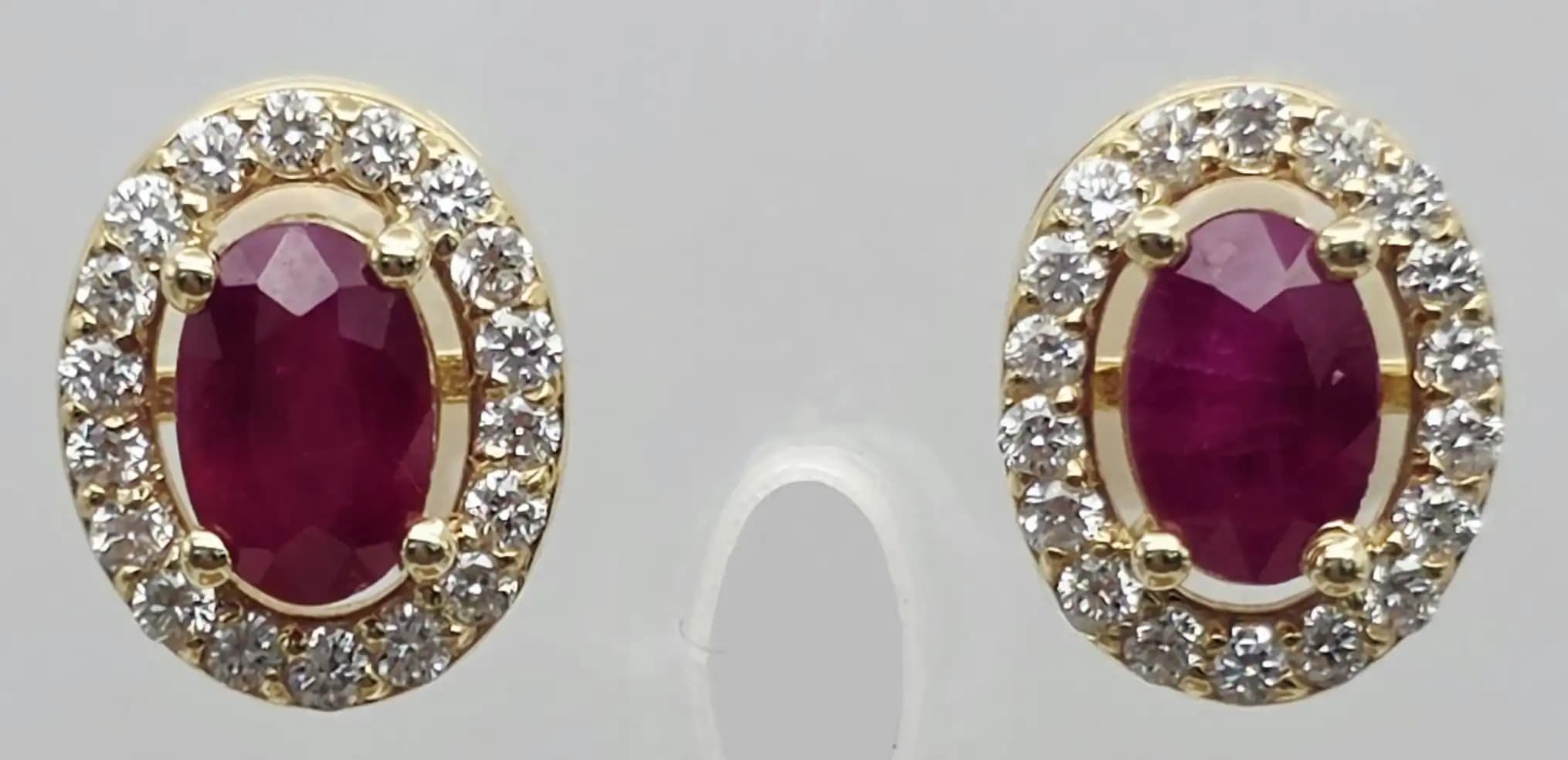 Oval Ruby and Diamond Halo Stud Earring with Pushback