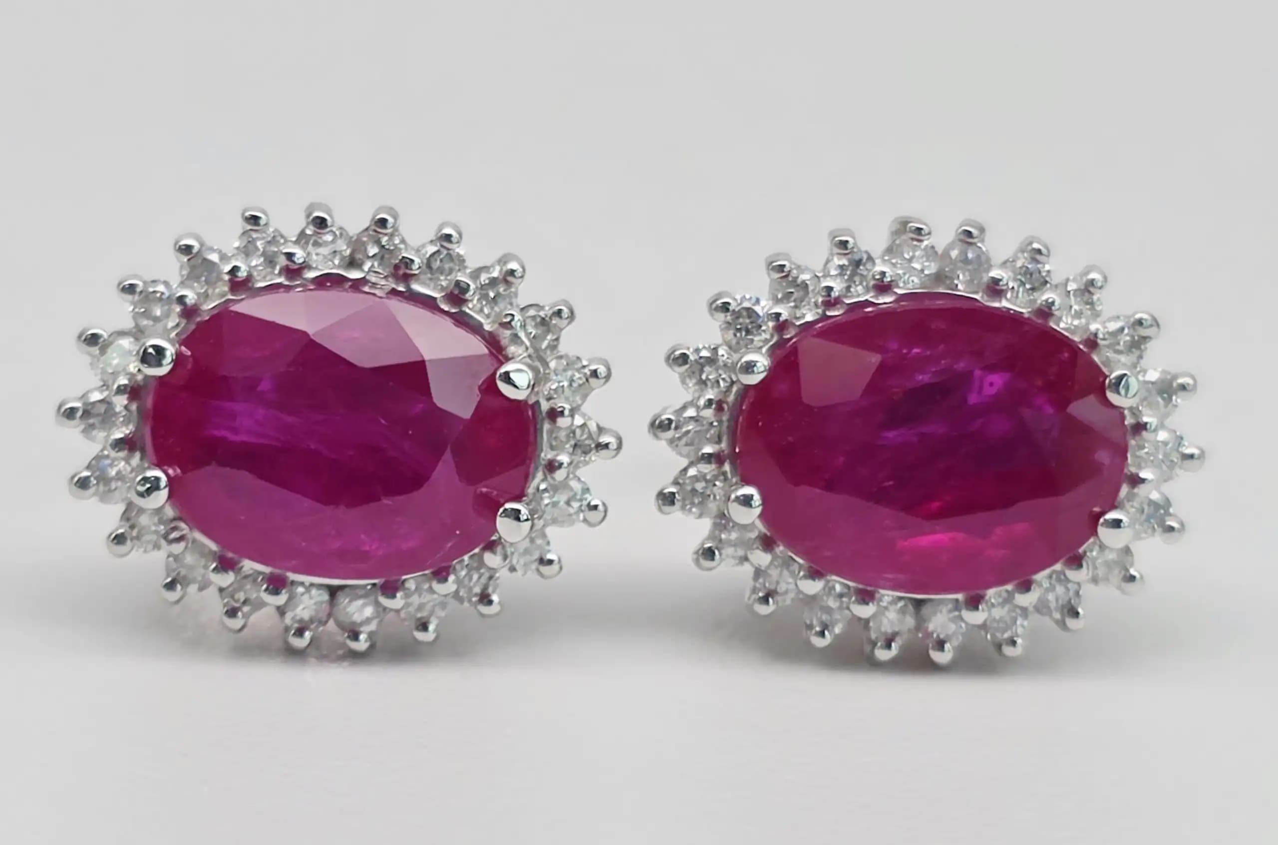 Ruby and Diamond Halo Stud Earrings with Pushback