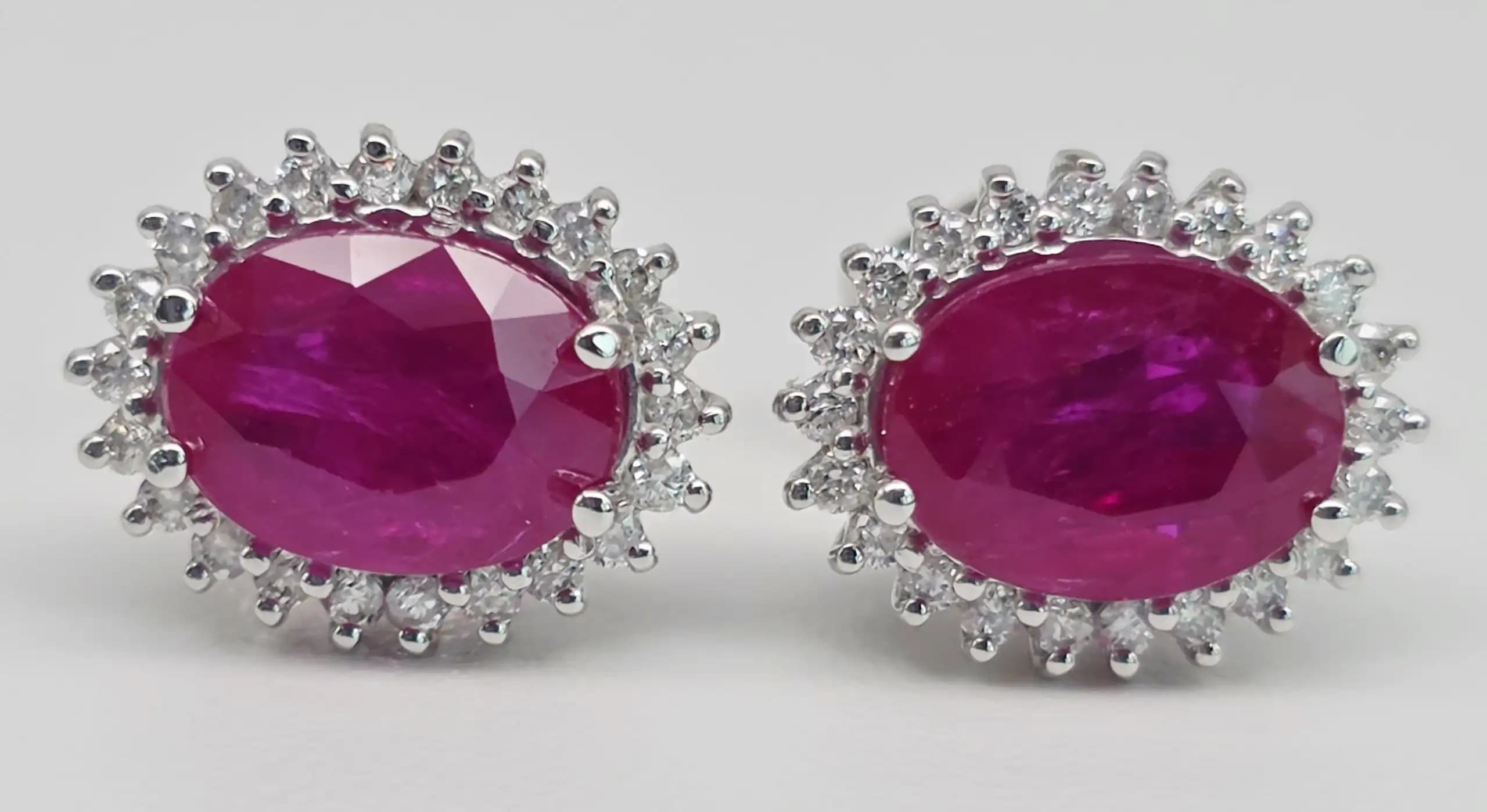 Ruby and Diamond Halo Stud Earrings with Pushback