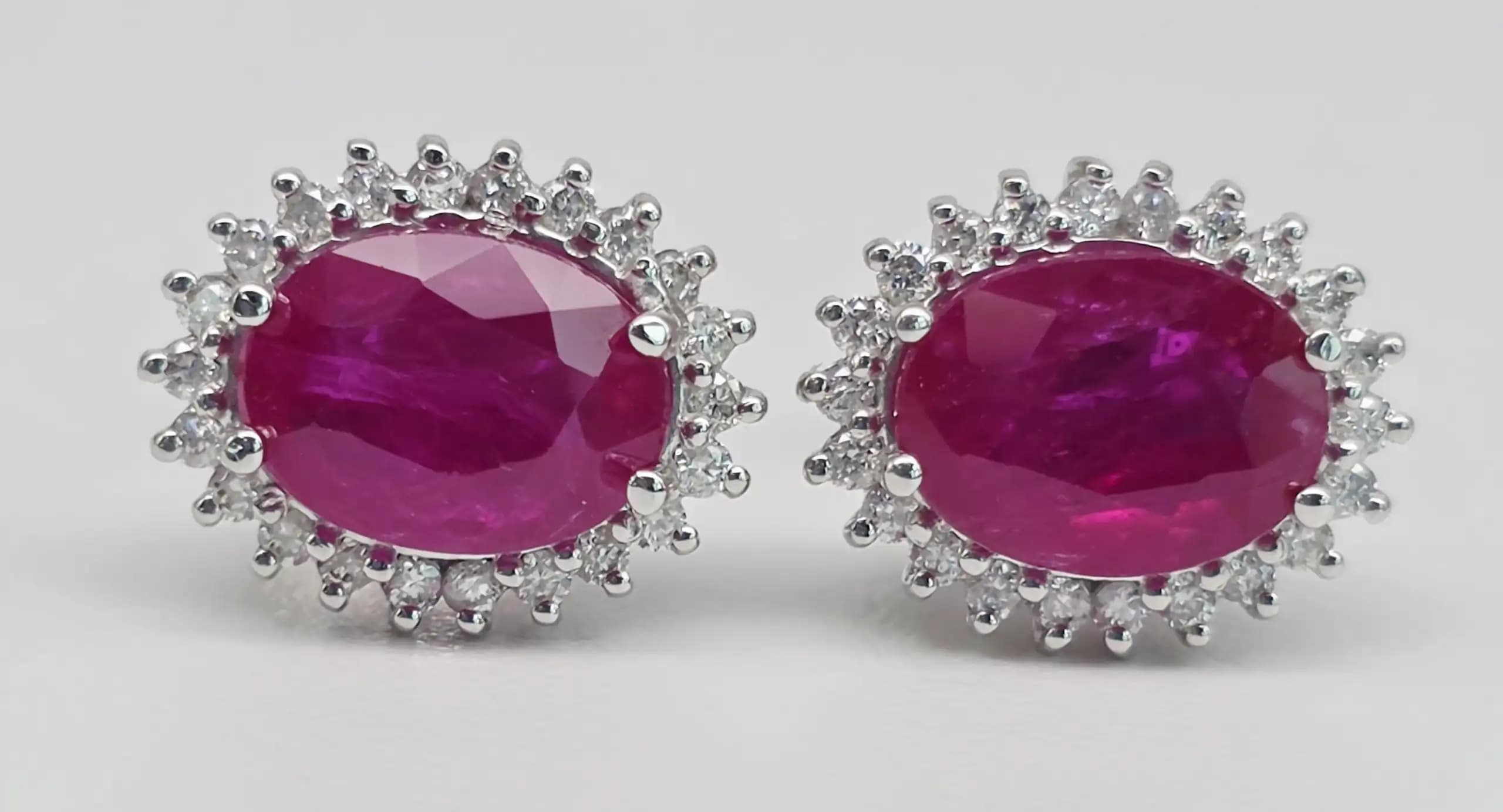 Ruby and Diamond Halo Stud Earrings with Pushback