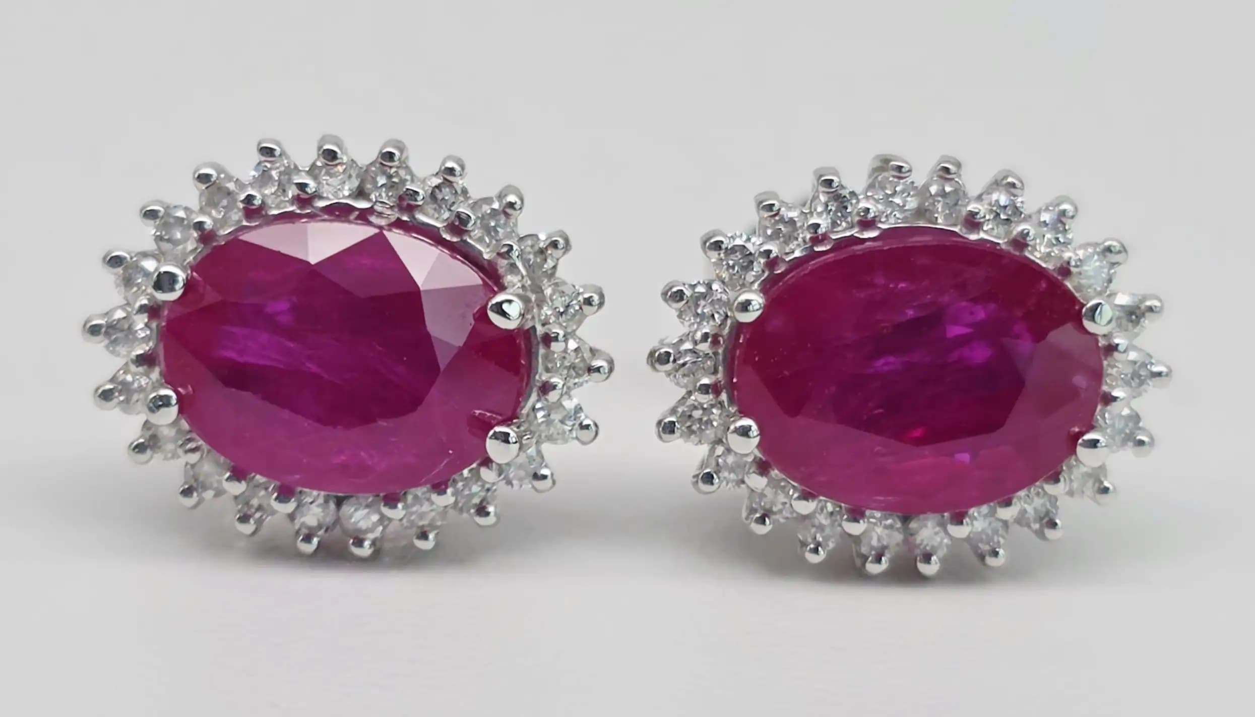 Ruby and Diamond Halo Stud Earrings with Pushback