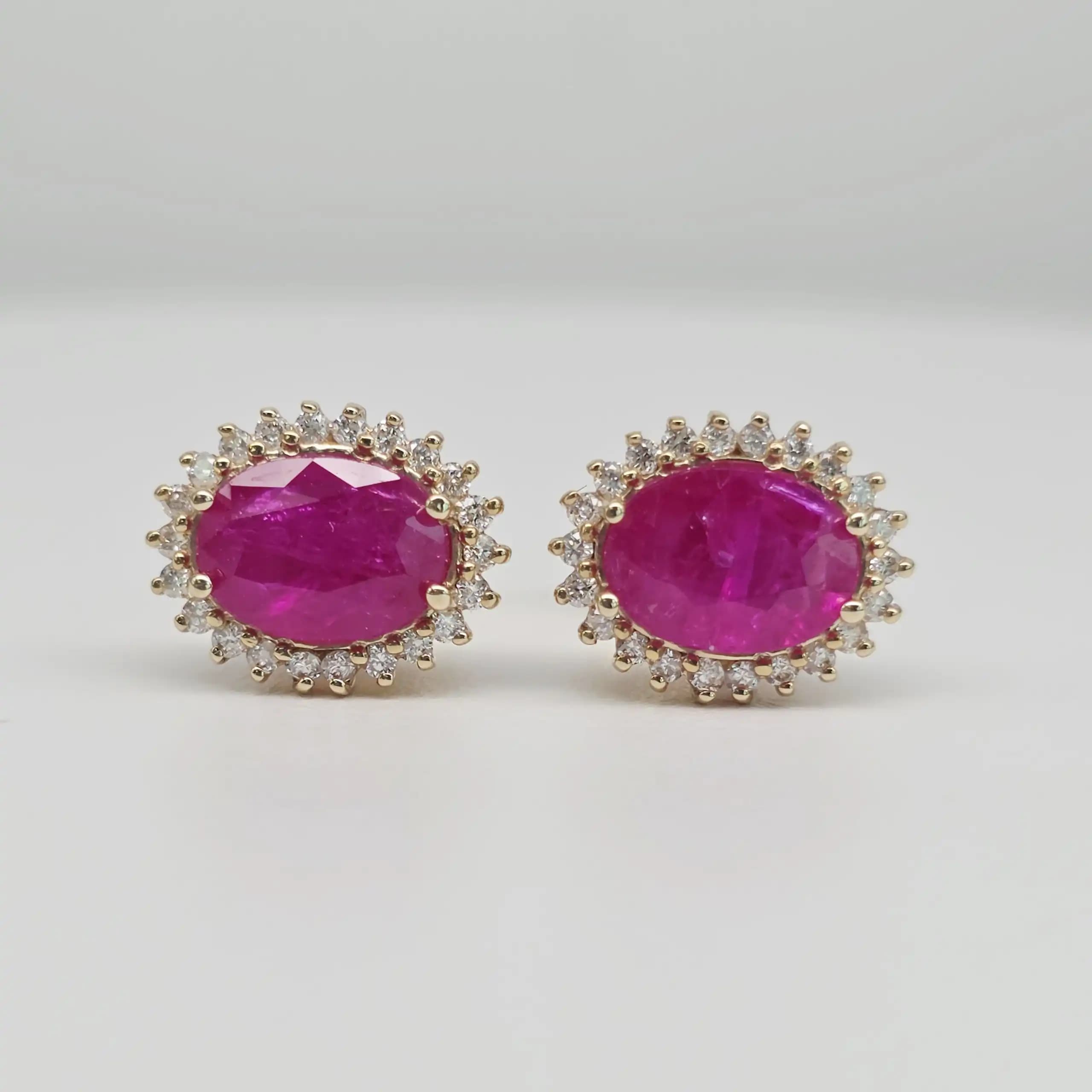 Ruby and Diamond Halo Stud Earrings with Pushback