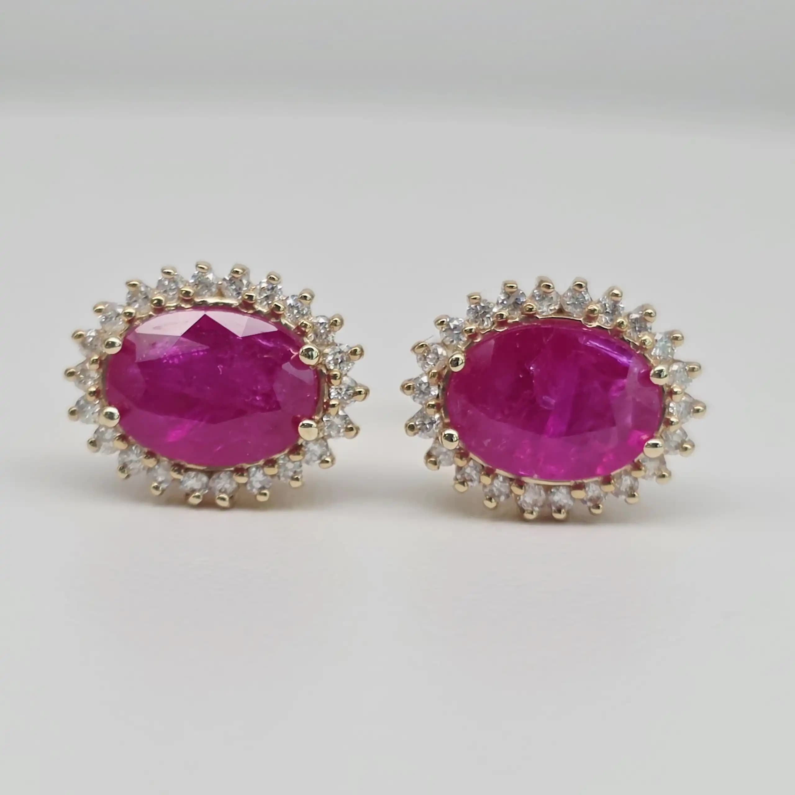 Ruby and Diamond Halo Stud Earrings with Pushback