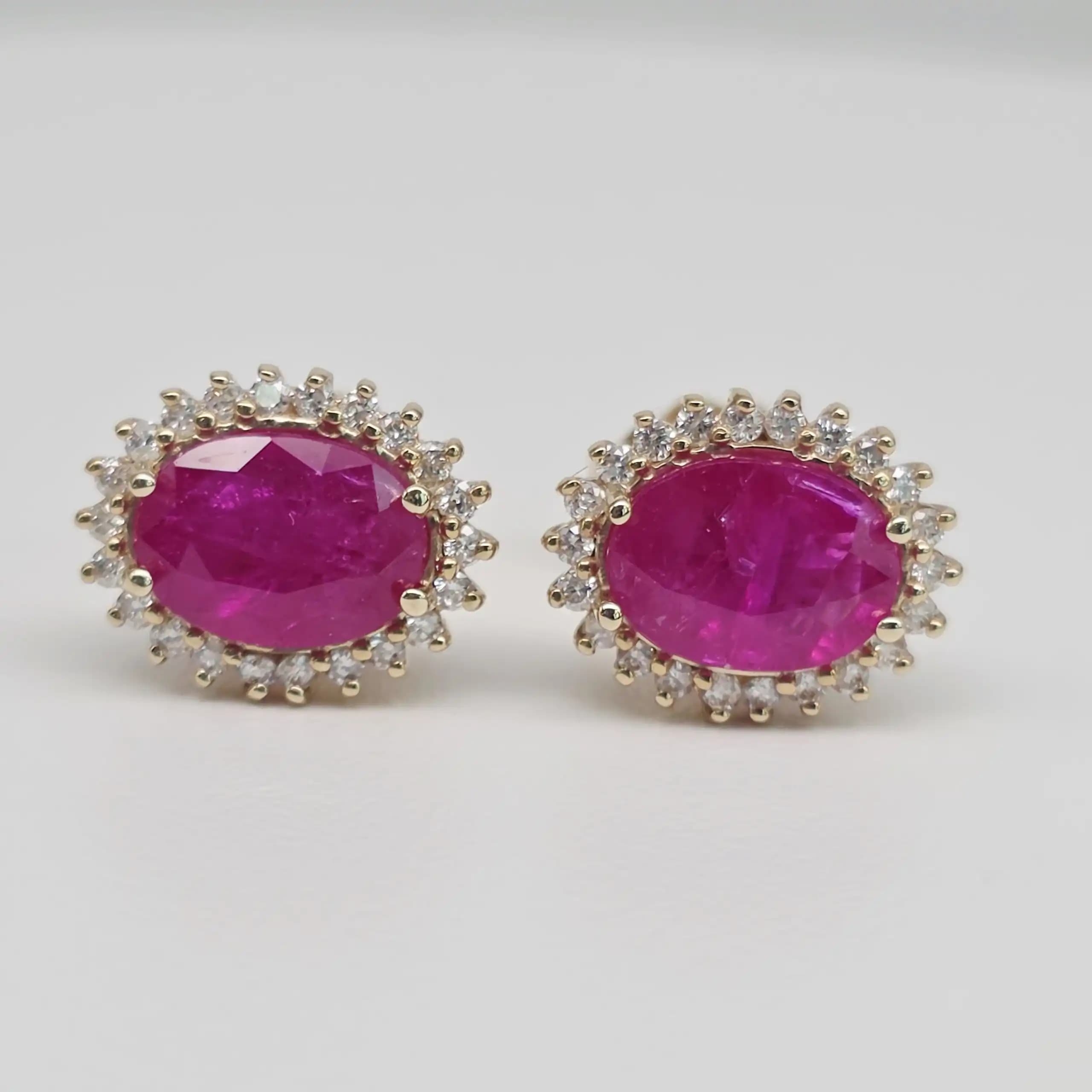 Ruby and Diamond Halo Stud Earrings with Pushback