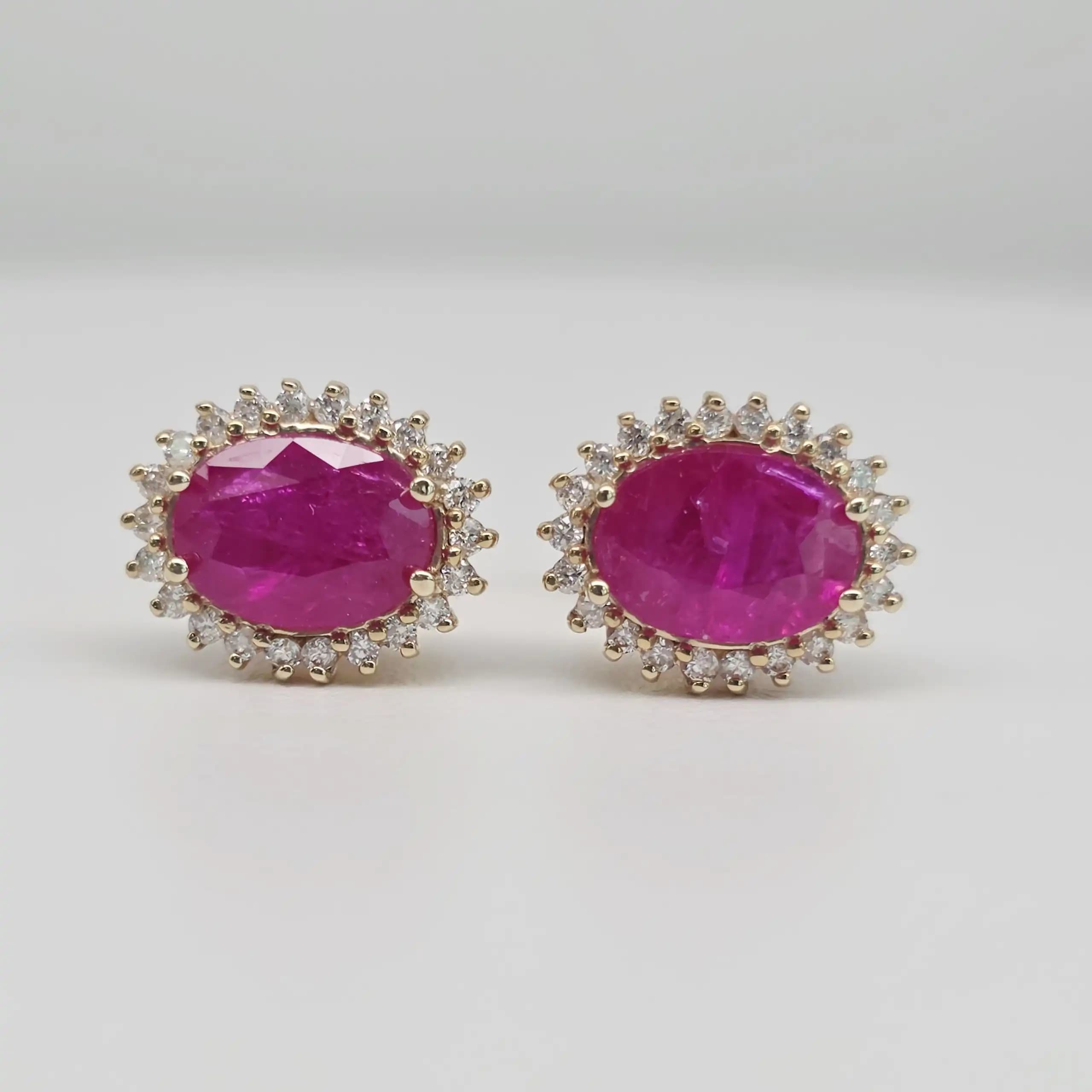 Ruby and Diamond Halo Stud Earrings with Pushback