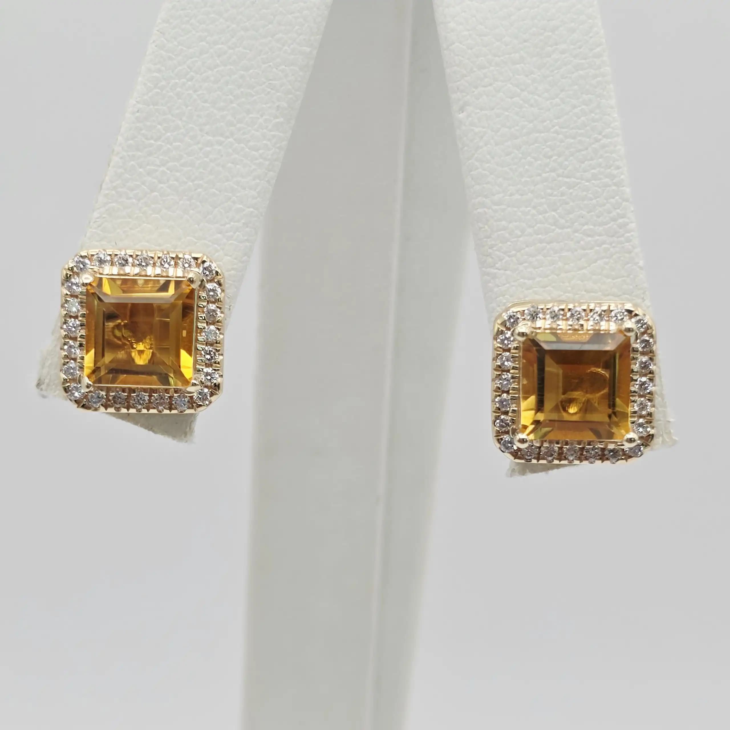 Citrine Diamond Halo Stud Earring with Secure Screw Back