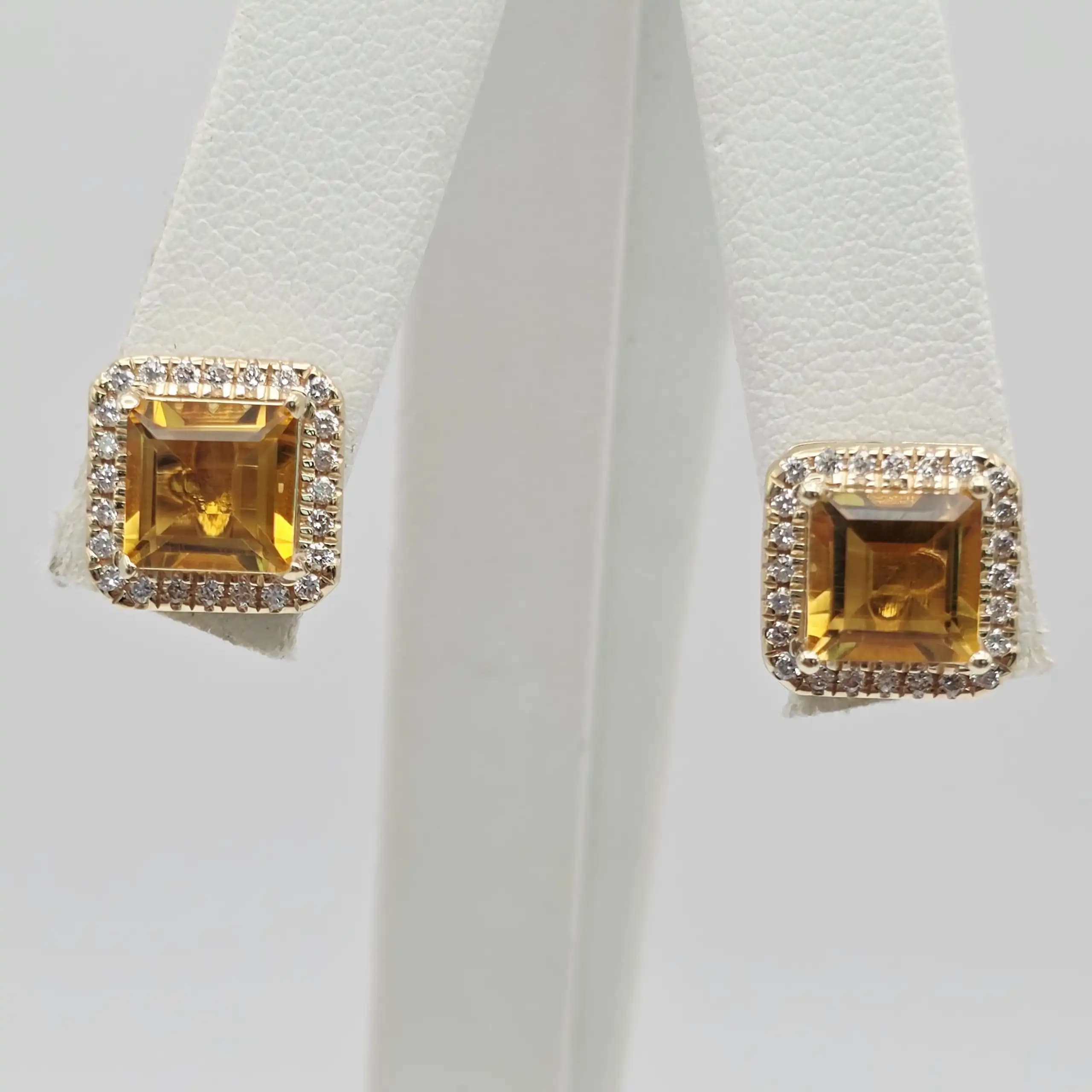 Citrine Diamond Halo Stud Earring with Secure Screw Back