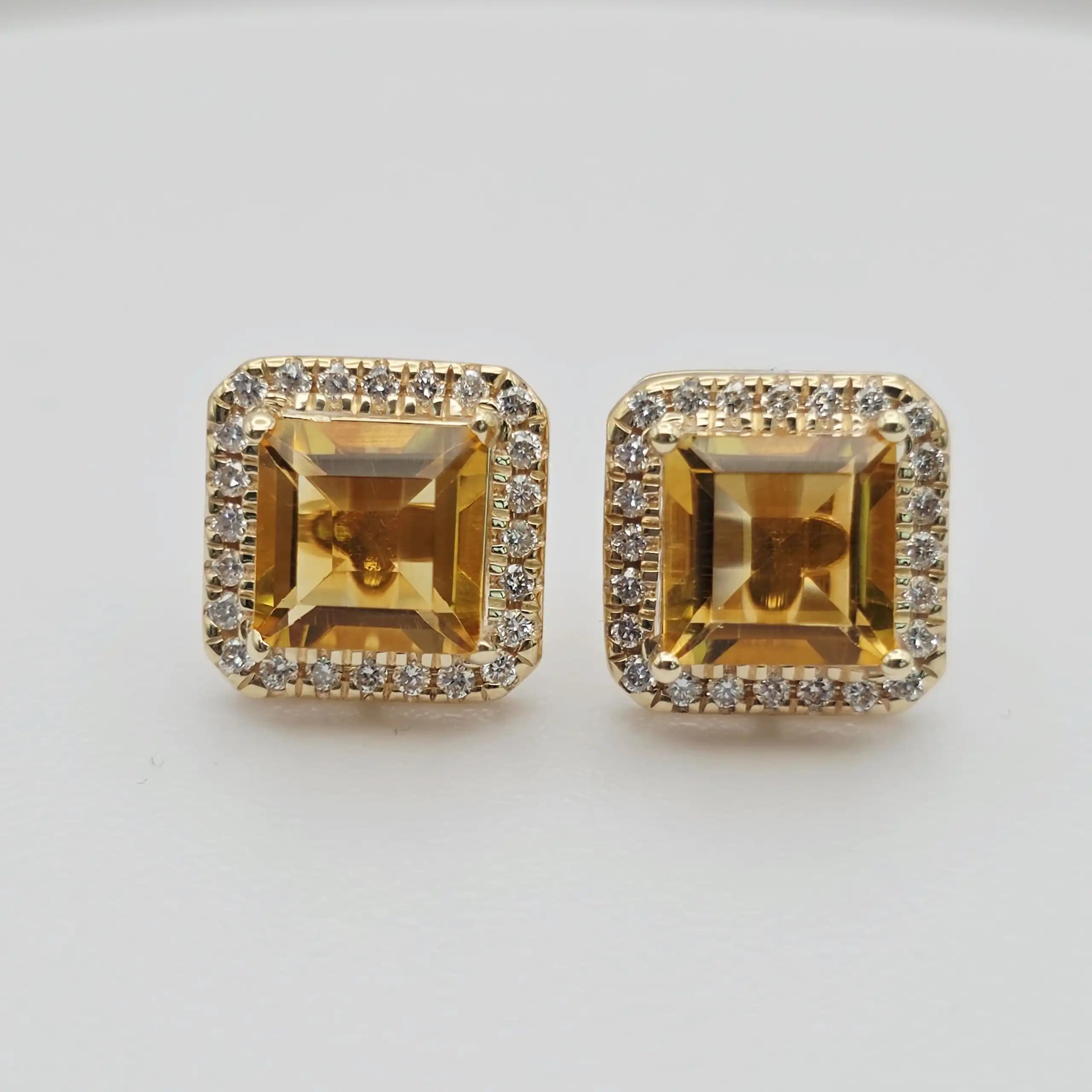 Citrine Diamond Halo Stud Earring with Secure Screw Back