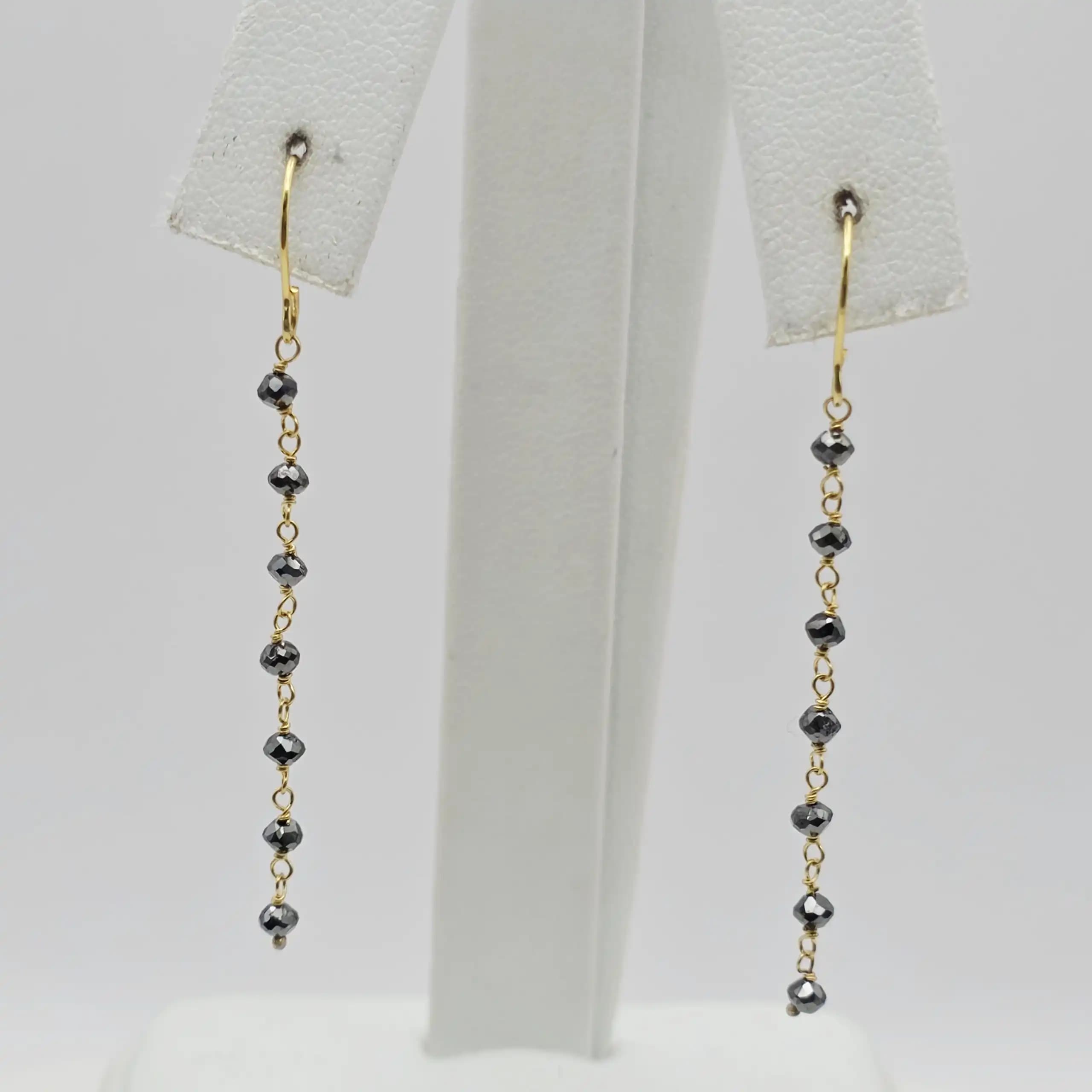 1.30 cts faceted natural black diamond bead drop earrings in 14K yellow gold