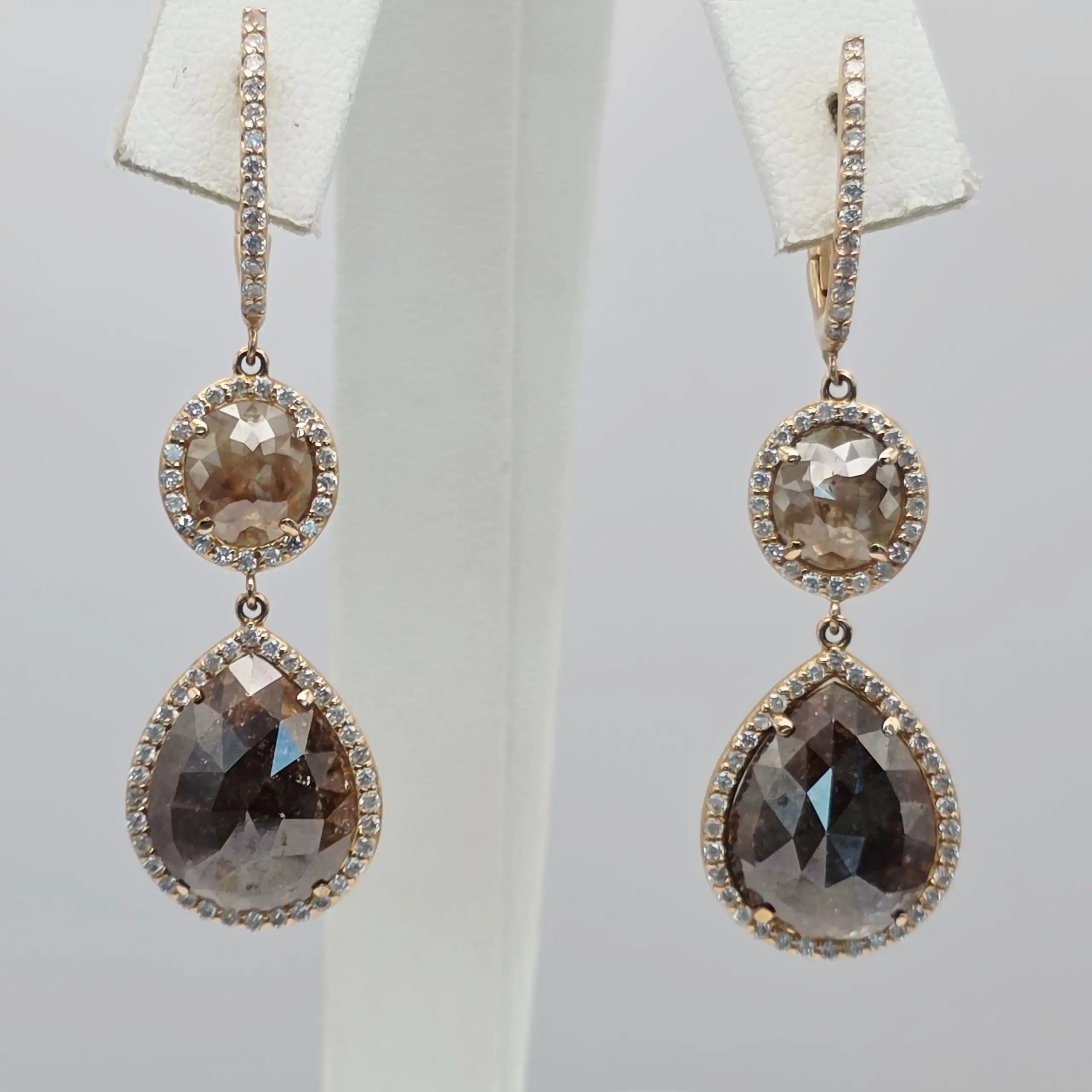 15.02 cts natural diamond slice double drop earrings in 14K rose gold