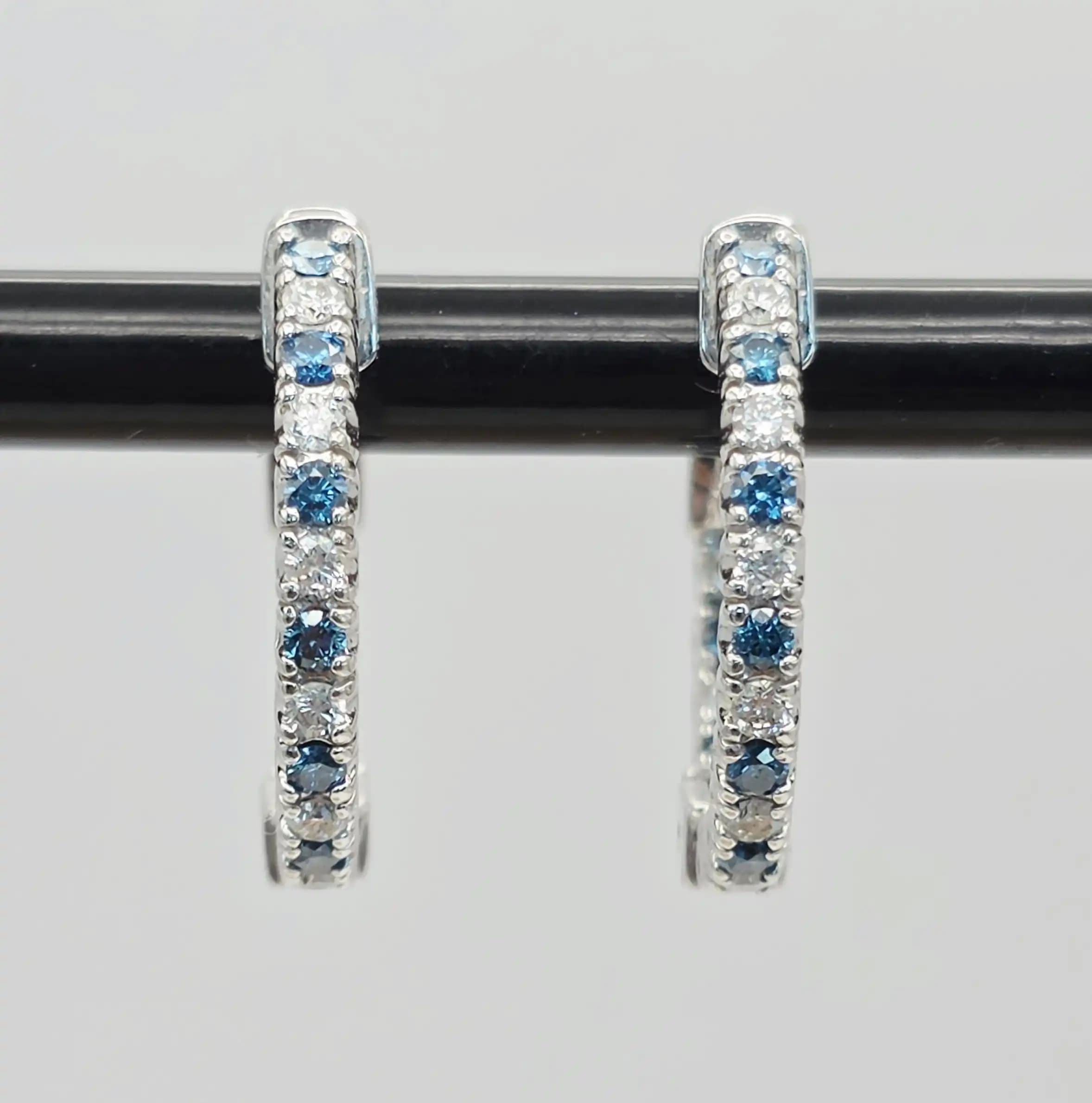 0.60 cts round natural diamond huggie hoop earrings in 14K white gold