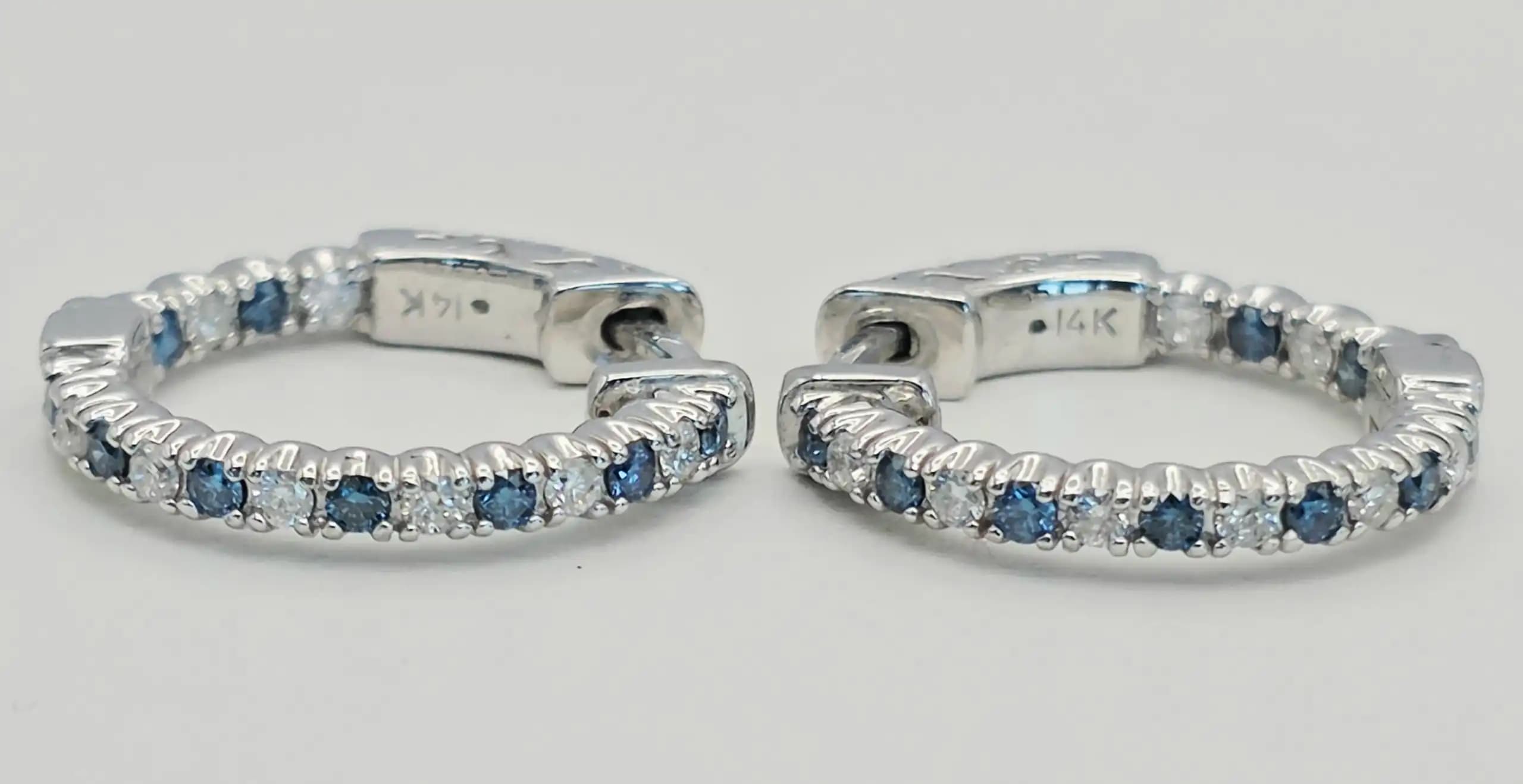 0.60 cts round natural diamond huggie hoop earrings in 14K white gold