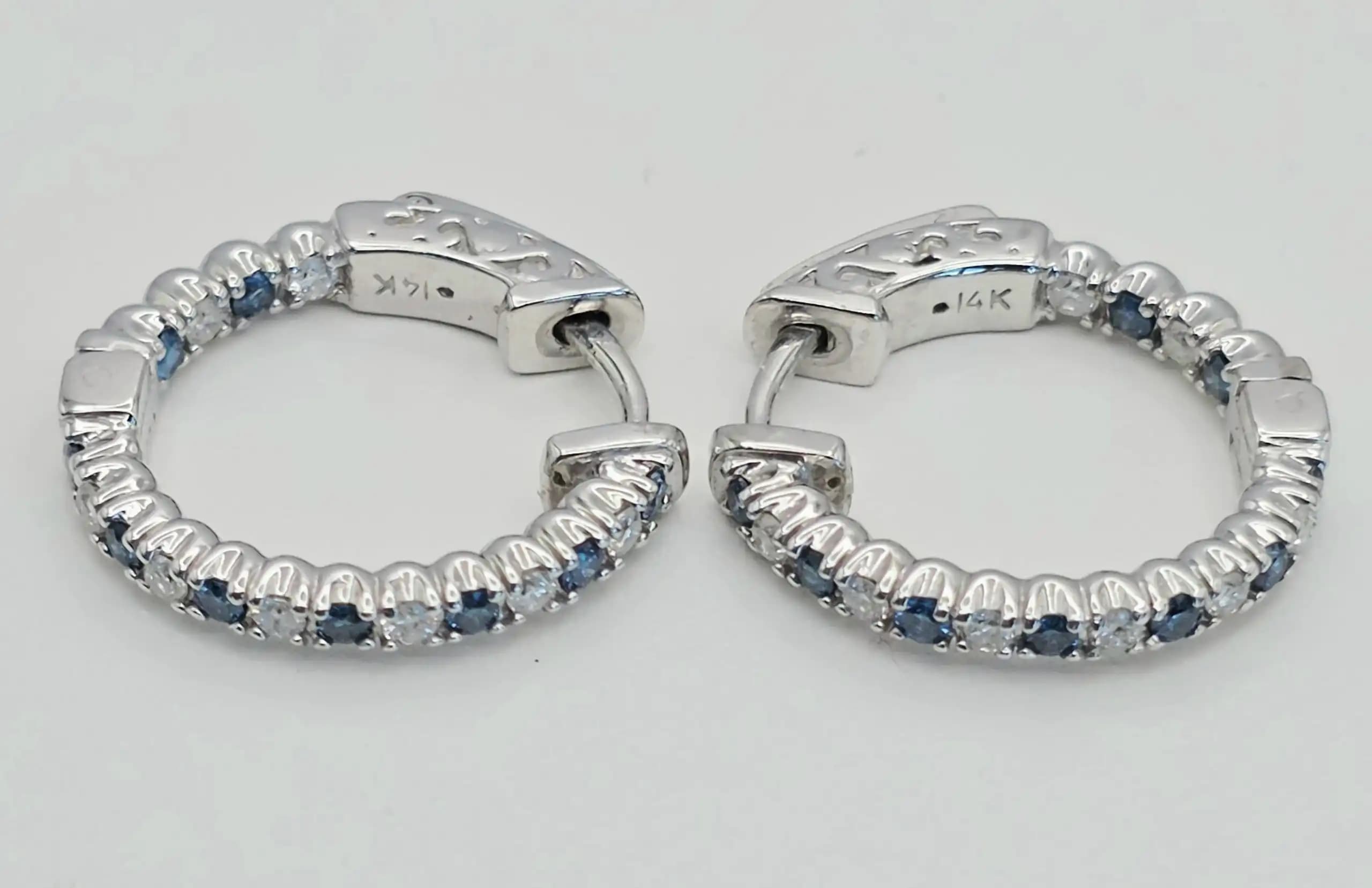 0.60 cts round natural diamond huggie hoop earrings in 14K white gold