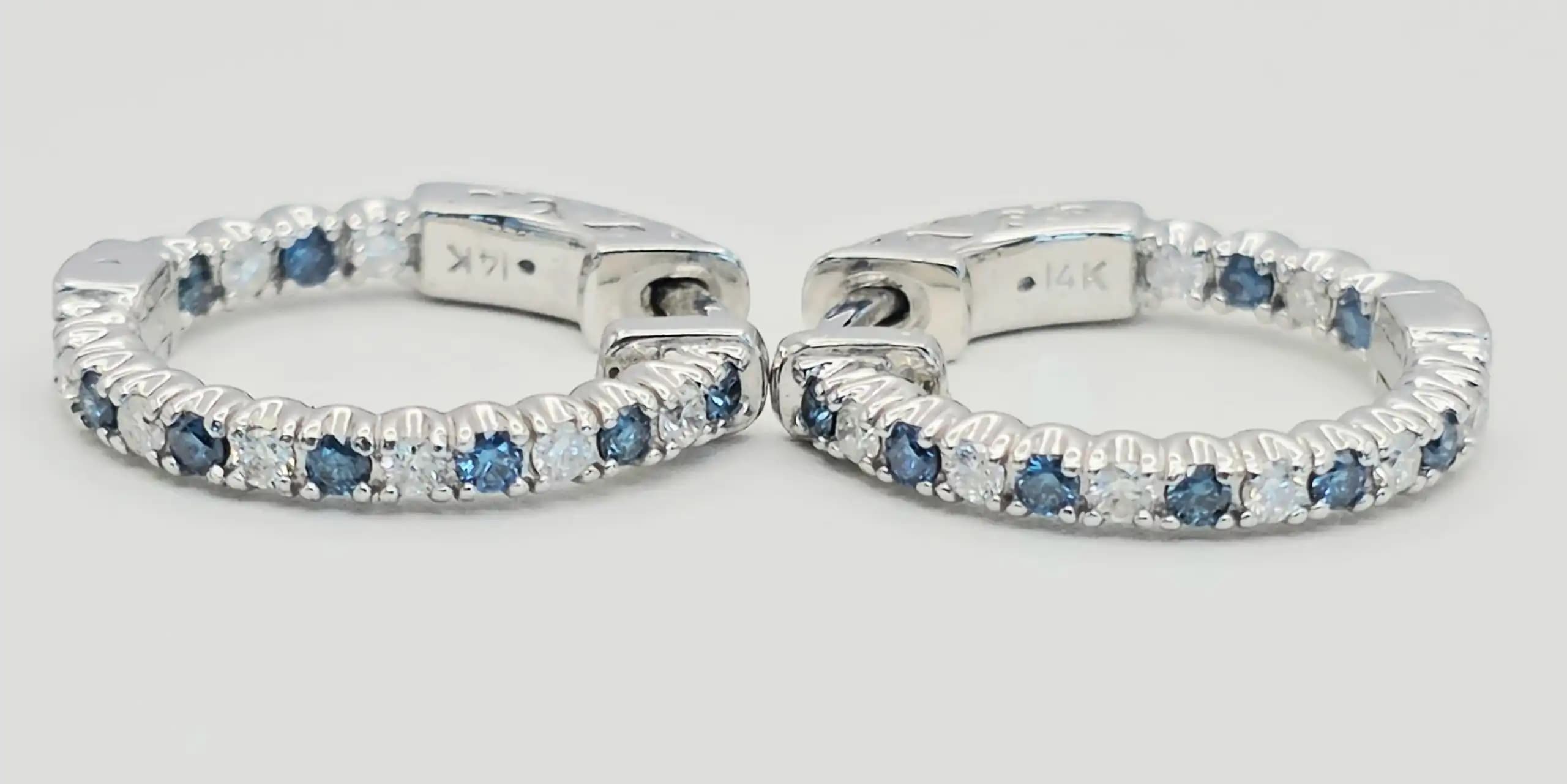 0.60 cts round natural diamond huggie hoop earrings in 14K white gold