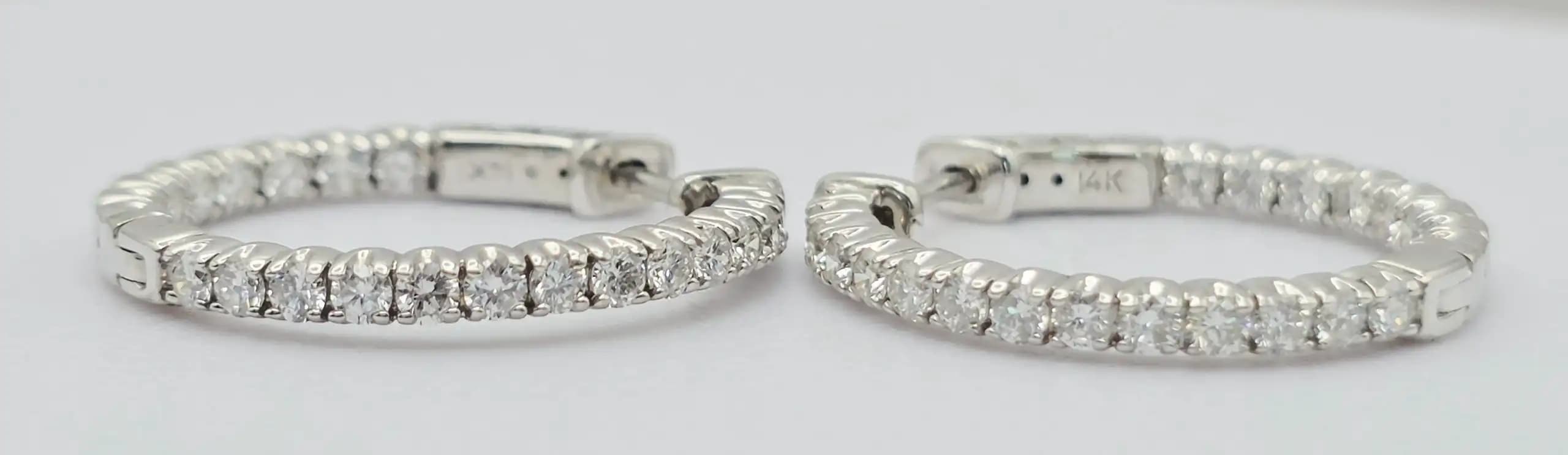 1.50 cts round natural diamond inside out hoop earrings in 14K white gold