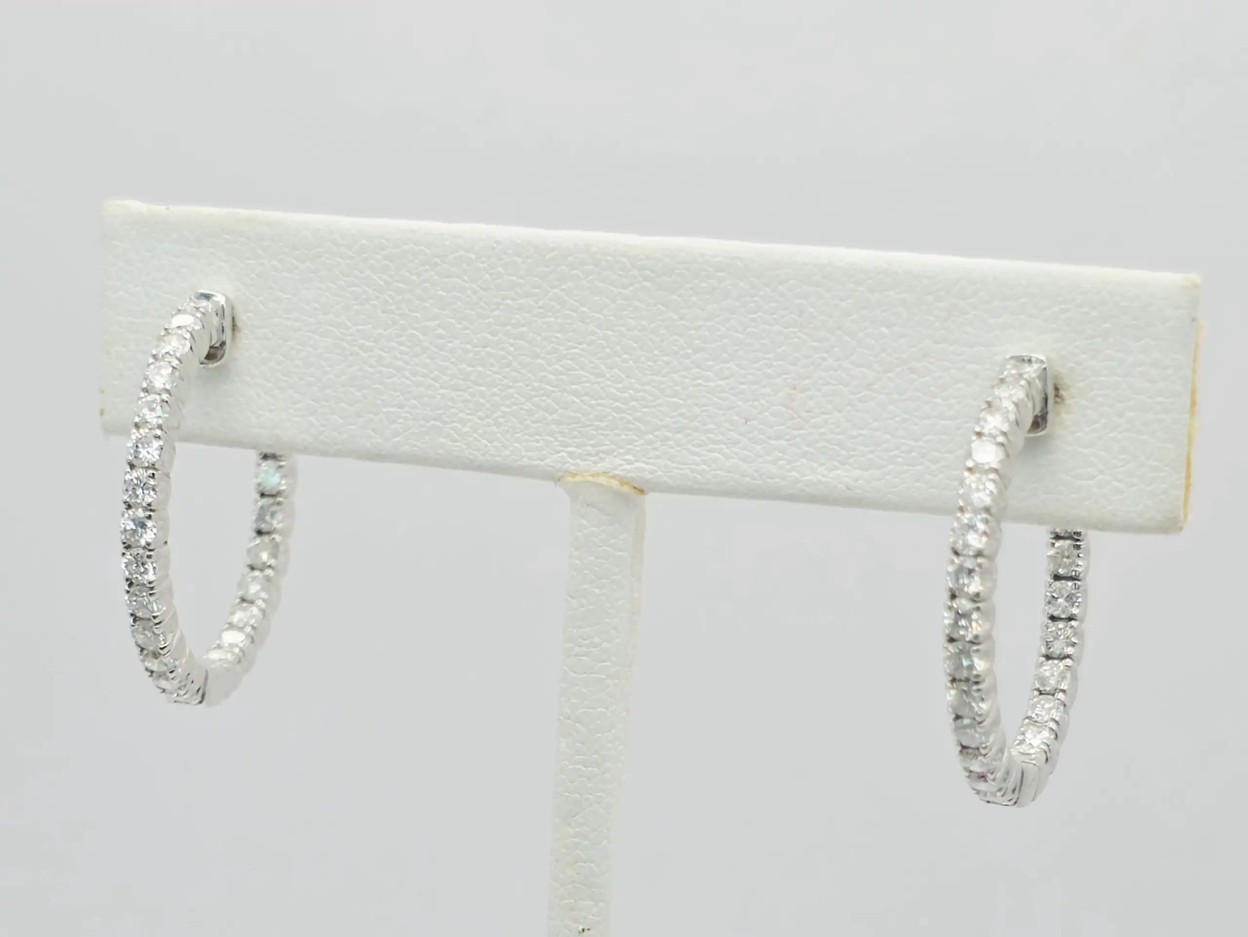 1.50 cts round natural diamond inside out hoop earrings in 14K white gold