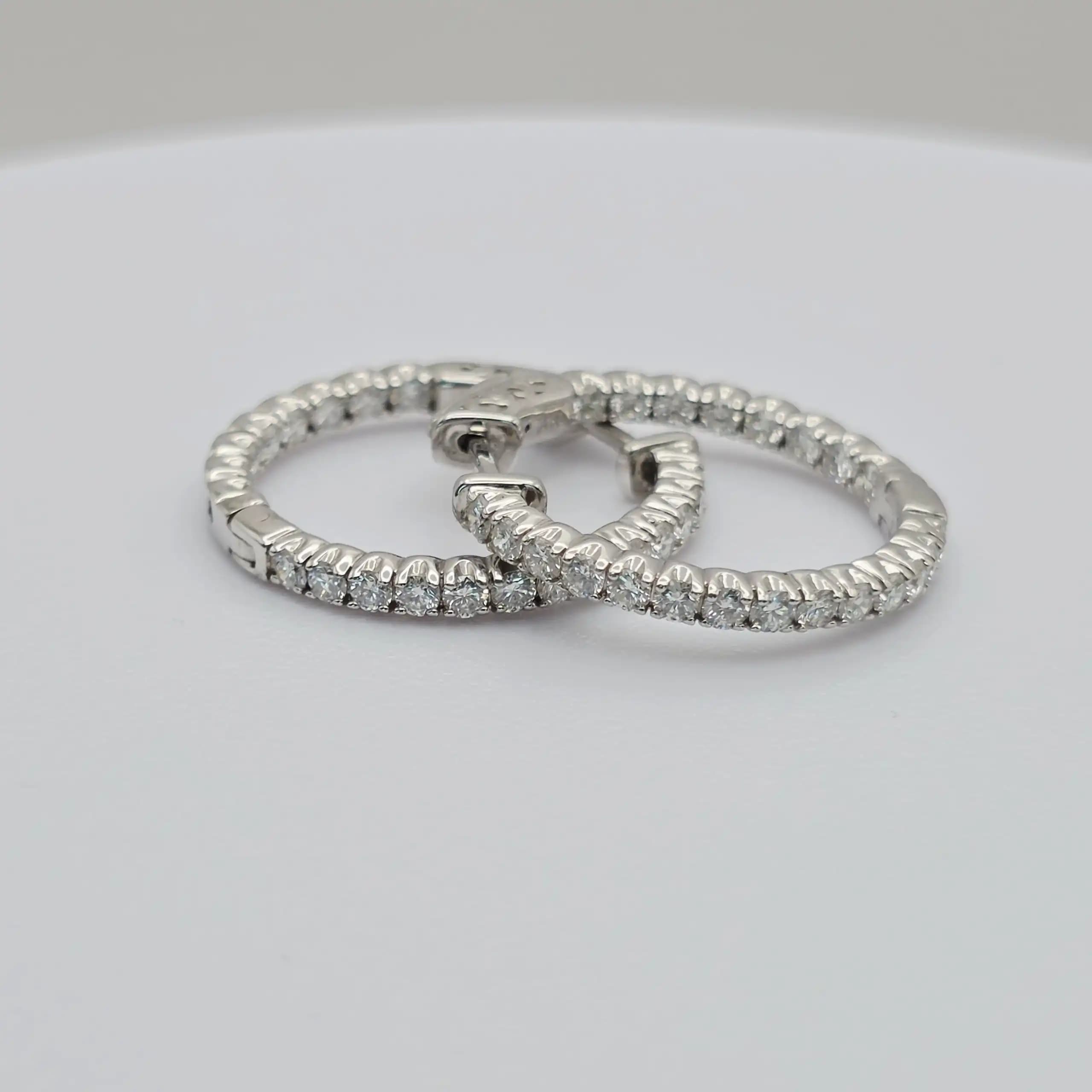 1.50 cts round natural diamond inside out hoop earrings in 14K white gold