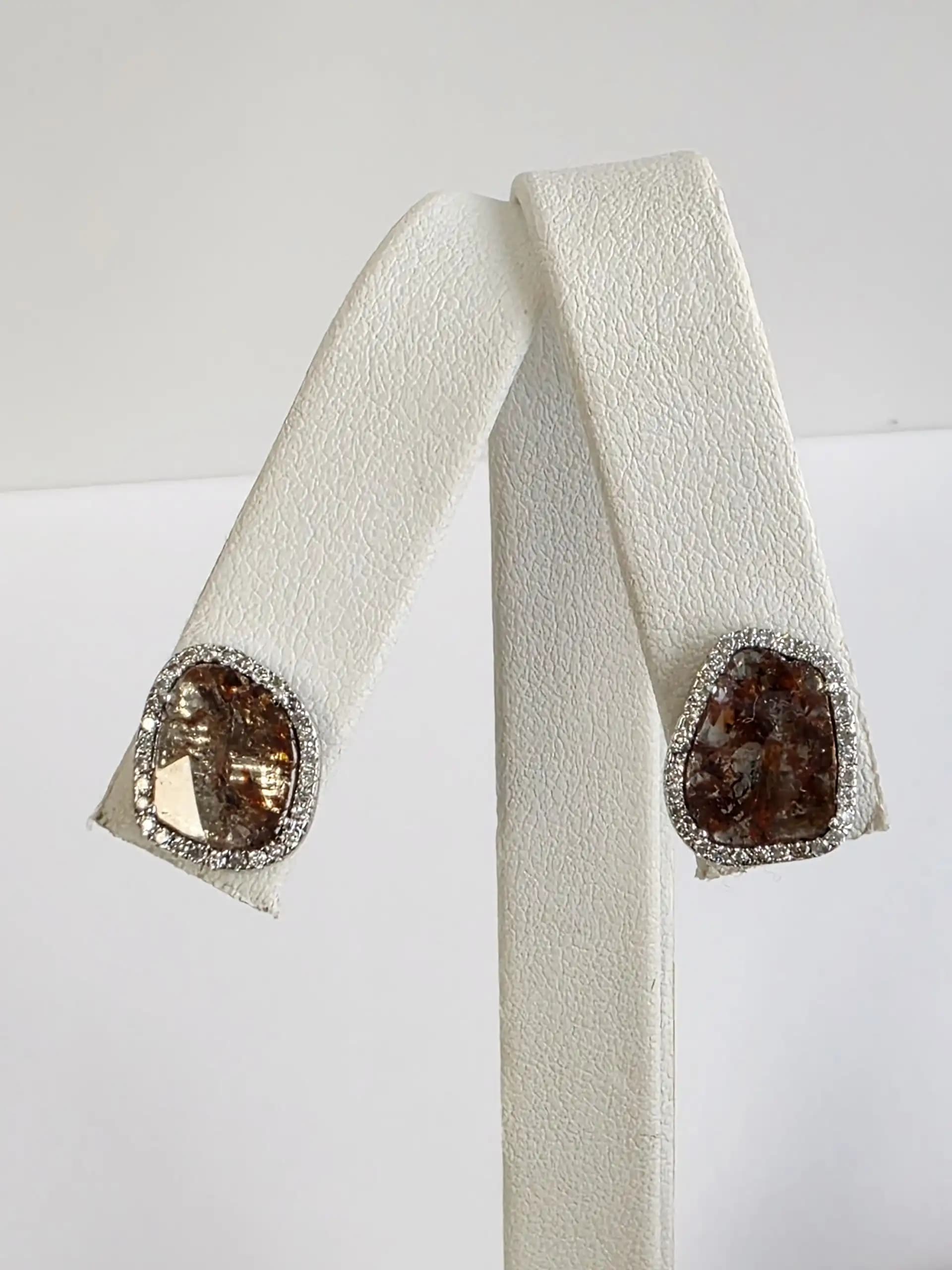 2.06 cts natural diamond slice halo drop earrings in 14K white gold