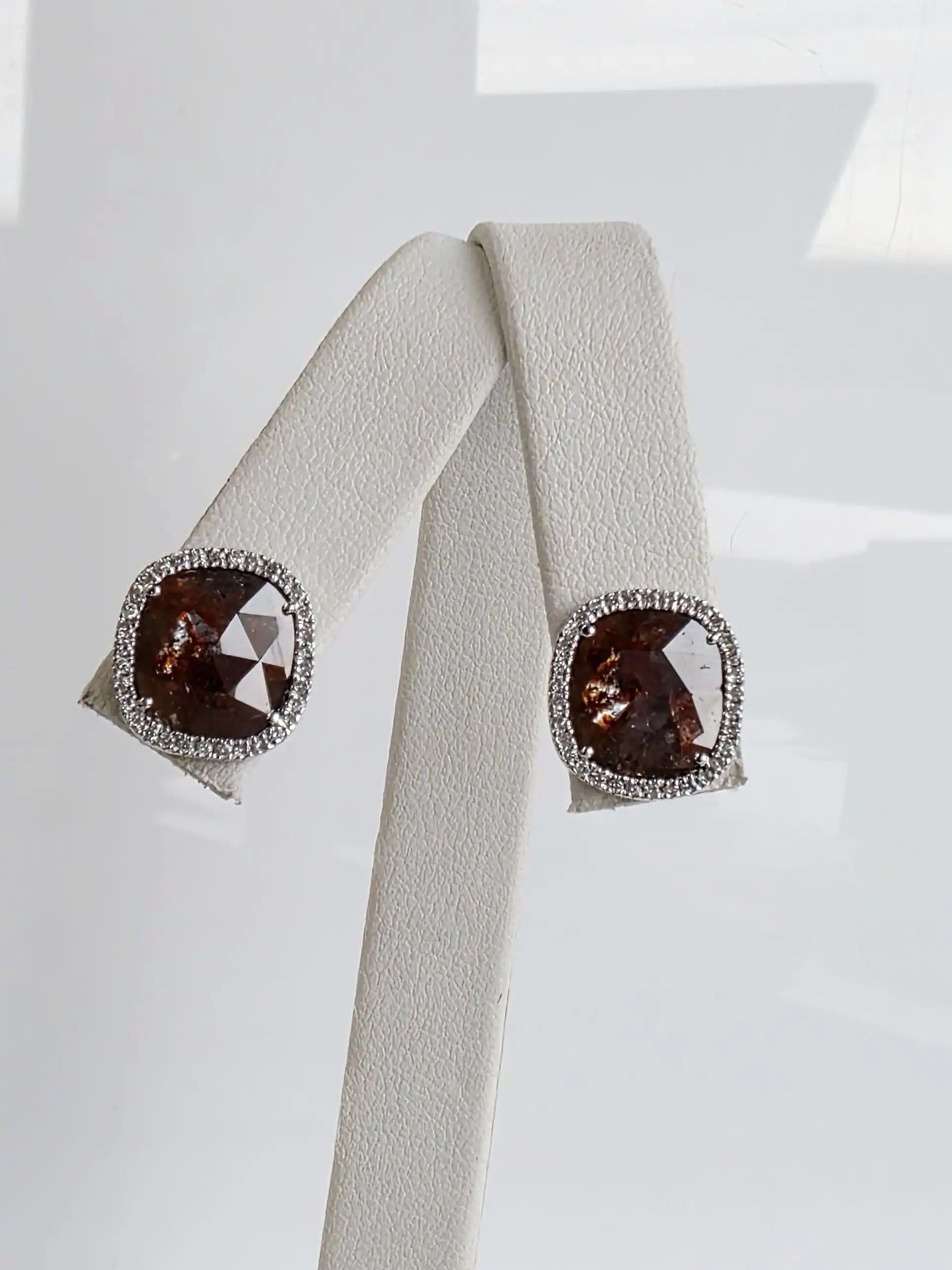 3.29 cts rose cut natural diamond halo stud earrings in 14K white gold