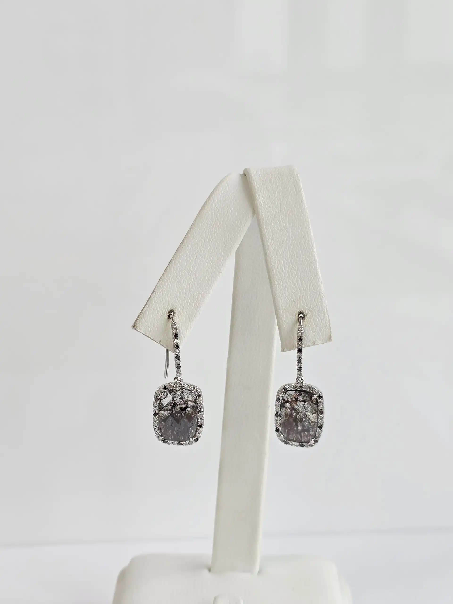 3.09 cts cushion rose cut natural diamond halo stud earrings in 14K white gold