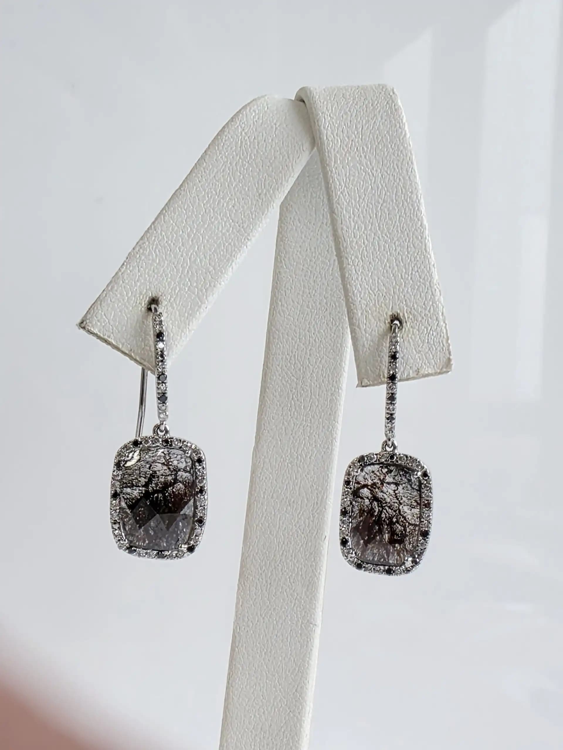 3.09 cts cushion rose cut natural diamond halo stud earrings in 14K white gold