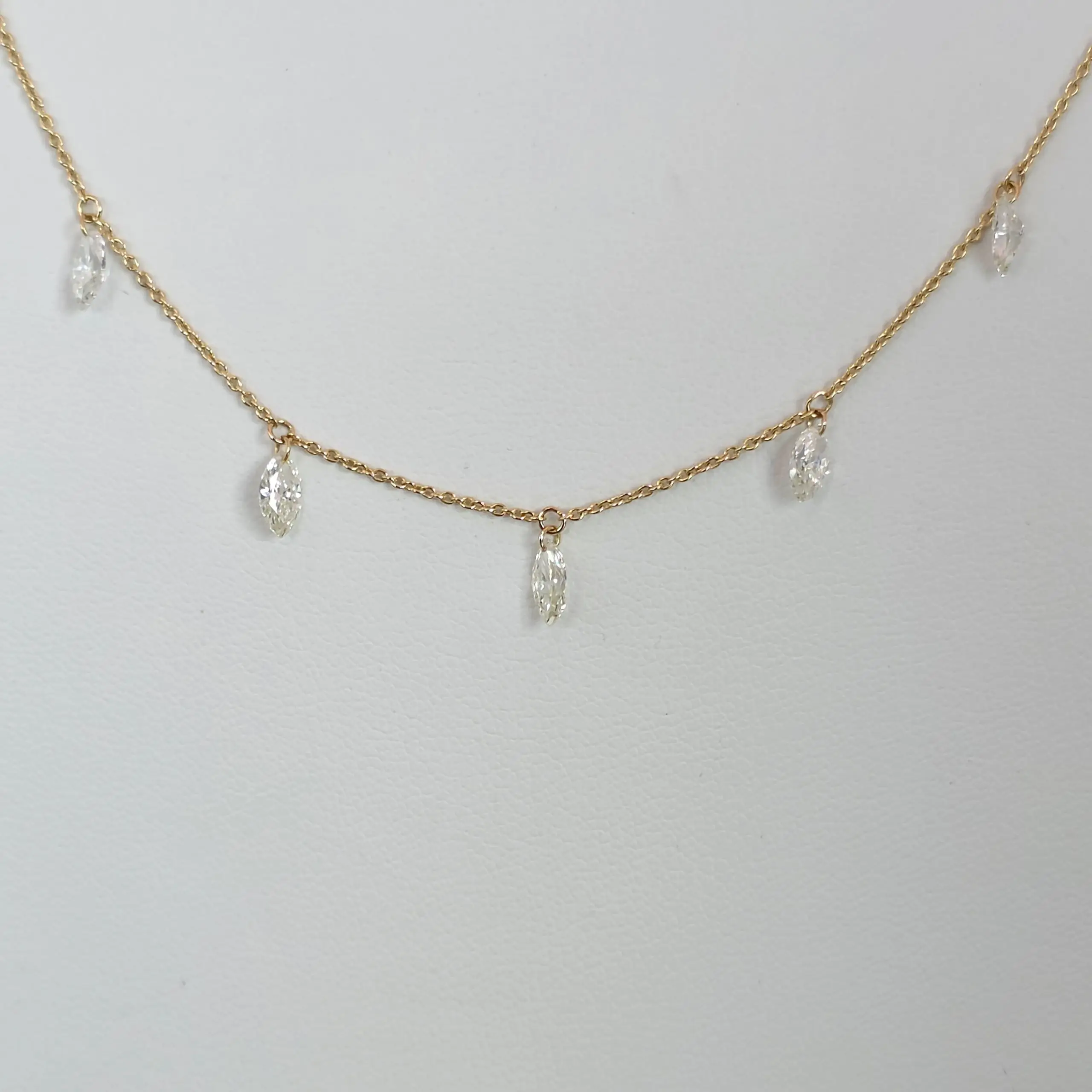 1.89 cts marquise natural diamond dangling necklace in 14K yellow gold