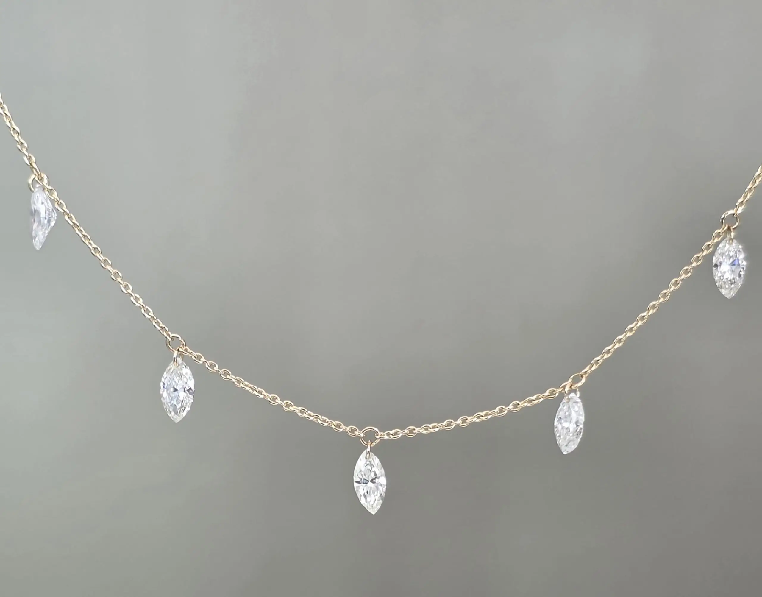 1.89 cts marquise natural diamond dangling necklace in 14K yellow gold