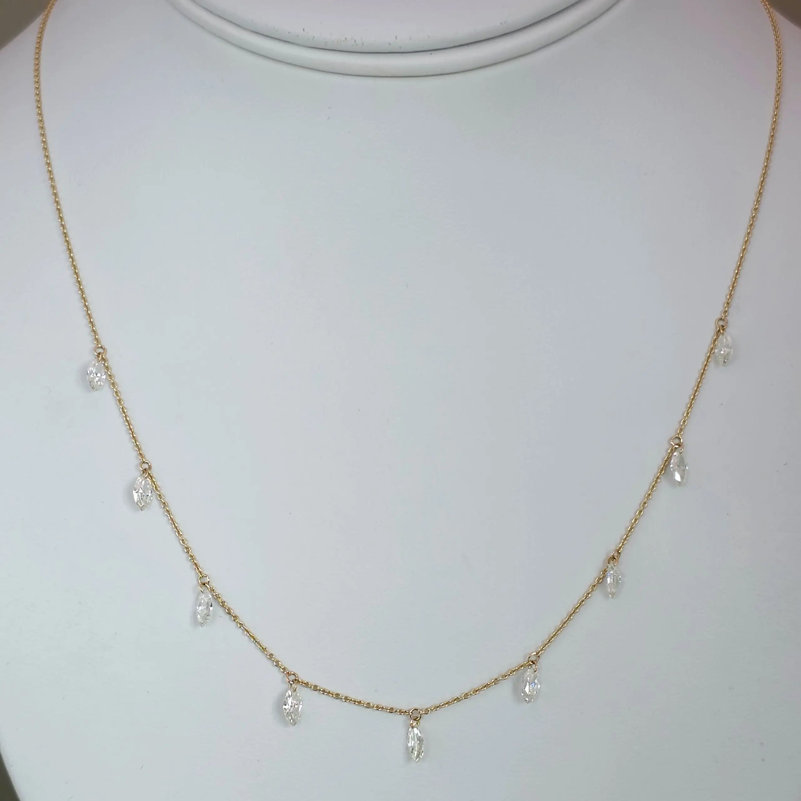 1.89 cts marquise natural diamond dangling necklace in 14K yellow gold