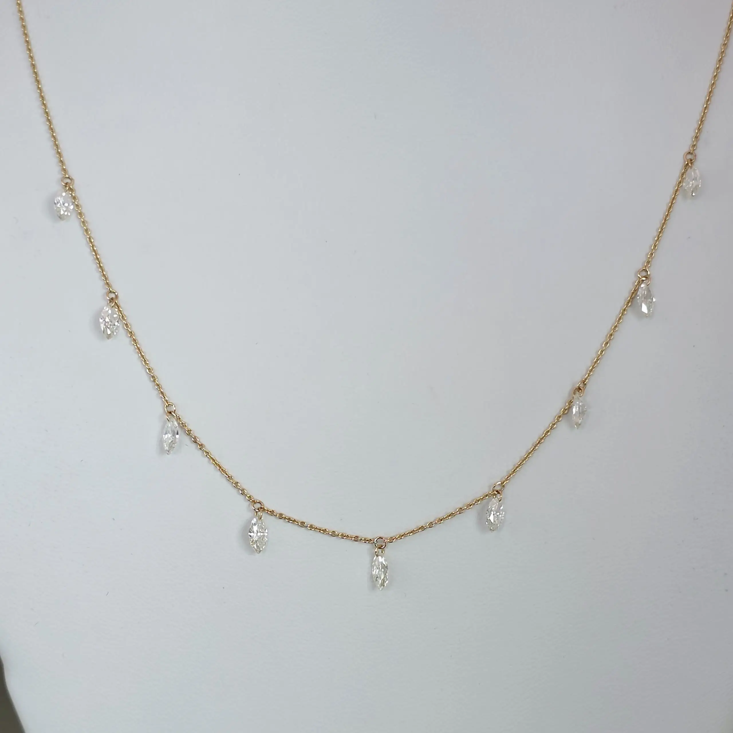 1.89 cts marquise natural diamond dangling necklace in 14K yellow gold