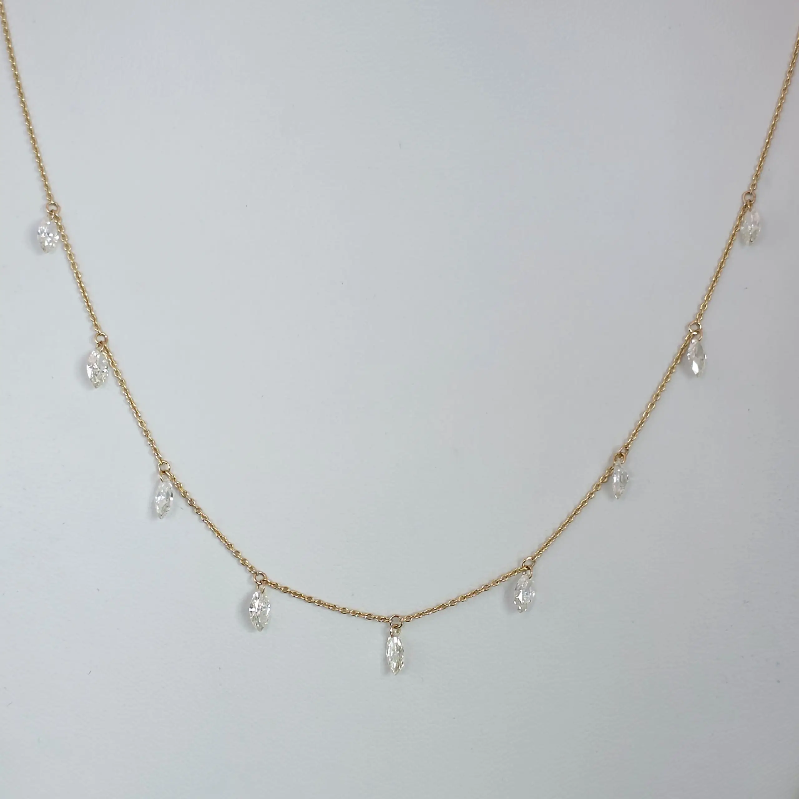 1.89 cts marquise natural diamond dangling necklace in 14K yellow gold