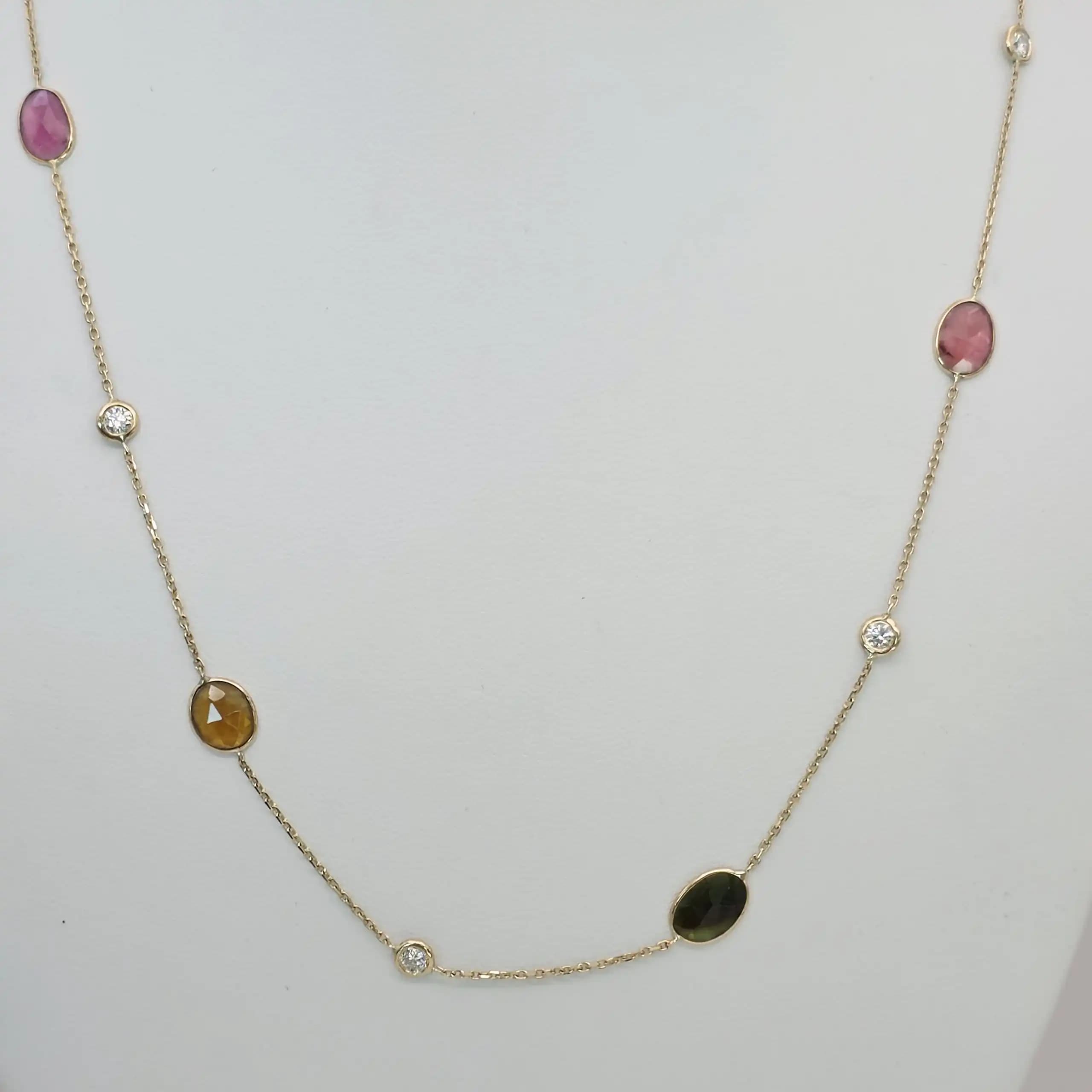 Diamond and Multi tourmaline Station Necklace