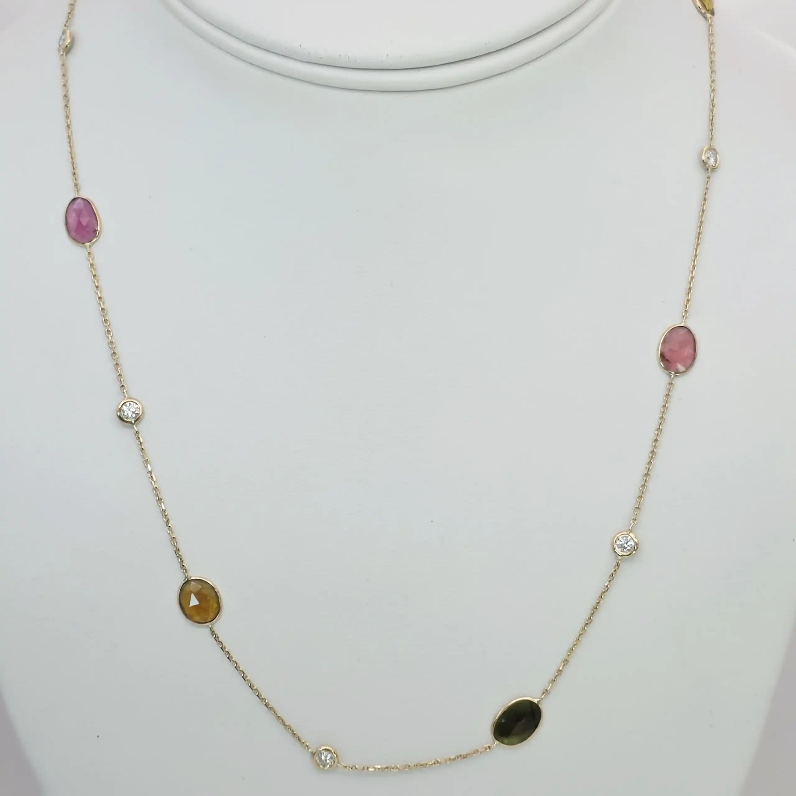 Diamond and Multi tourmaline Station Necklace