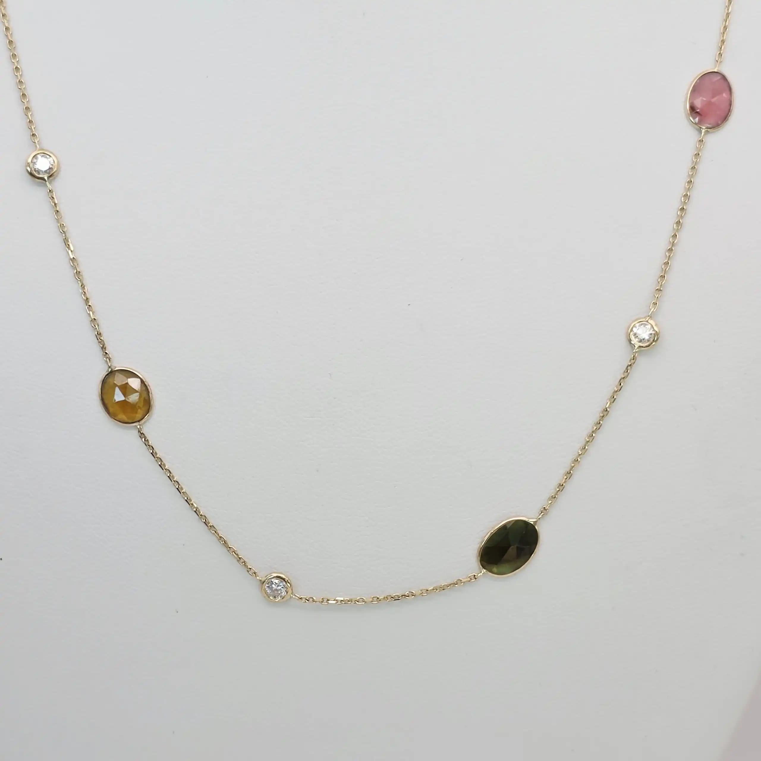 Diamond and Multi tourmaline Station Necklace