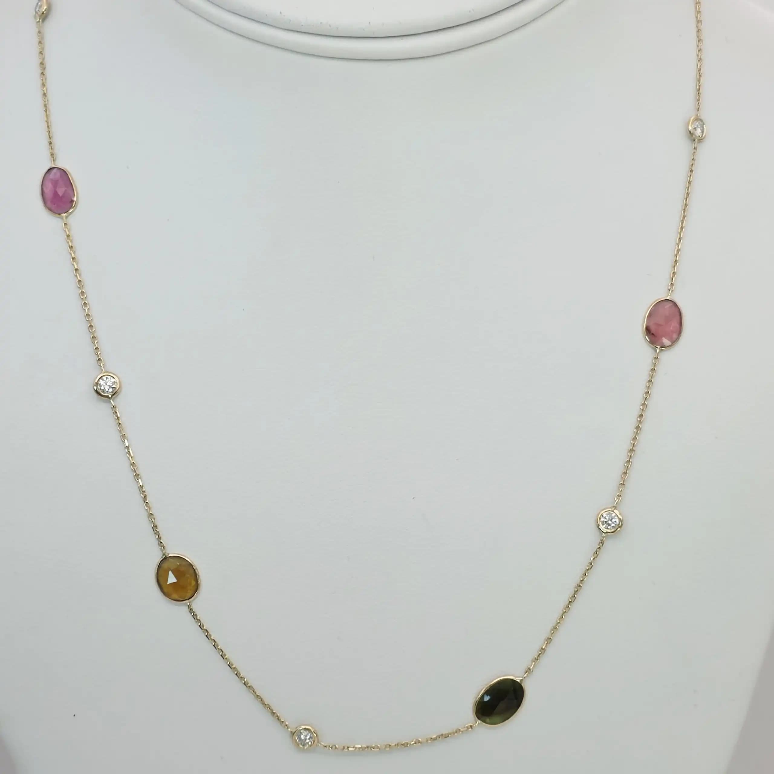 Diamond and Multi tourmaline Station Necklace
