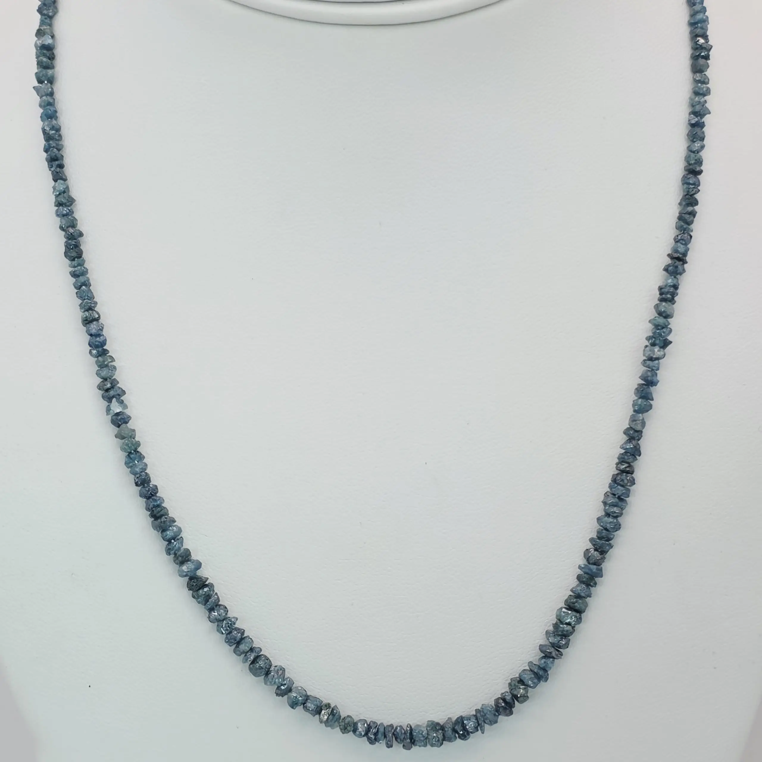31.40 to 32.65 cts raw natural blue diamond chip necklace in 14K white gold